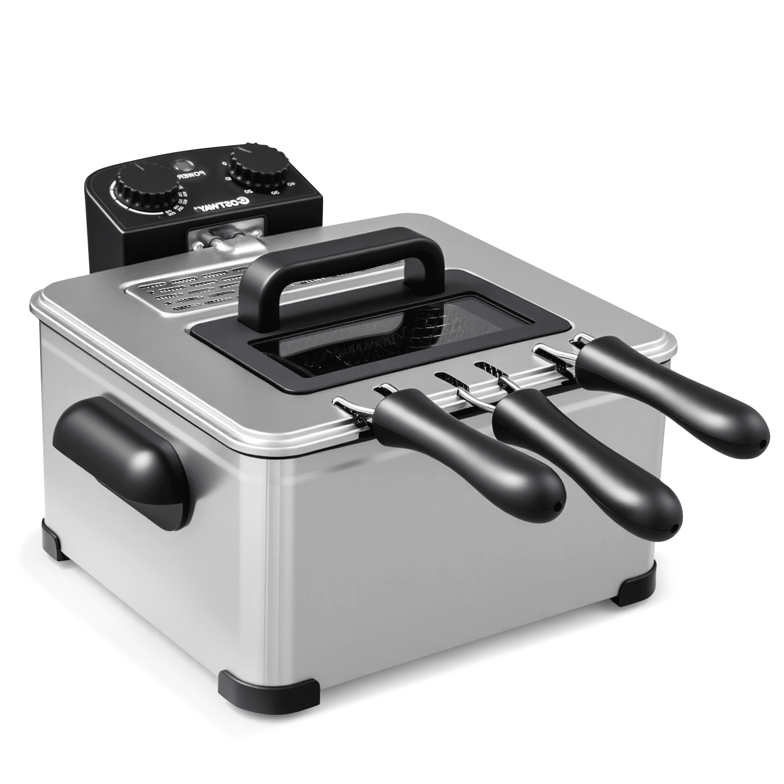 Costway Electric Deep Fryer 5.3 QT/21-Cup Stainless Steel 1700W with Triple Basket Silver - Image 3
