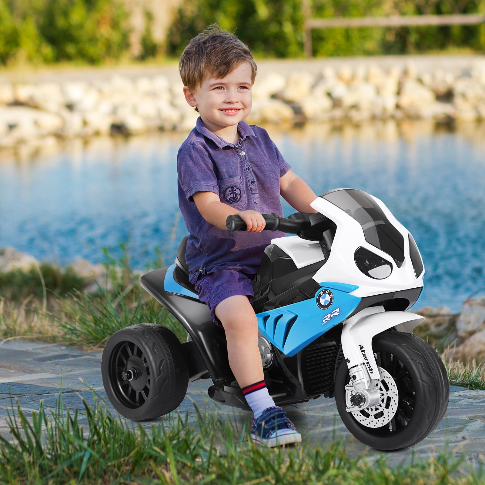 Costway Kids Ride On Motorcycle BMW Licensed 6V Electric 3 Wheels Bicycle Music & Light Blue - Image 5