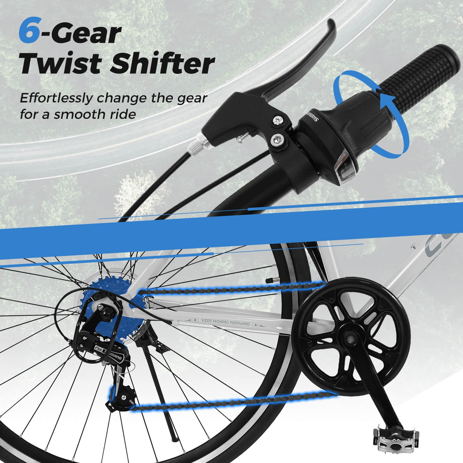 Costway 6-Speed Cycling Bike with All-terrain Rubber Wheels Dual Brakes Adjustable Saddle Gray - Image 6