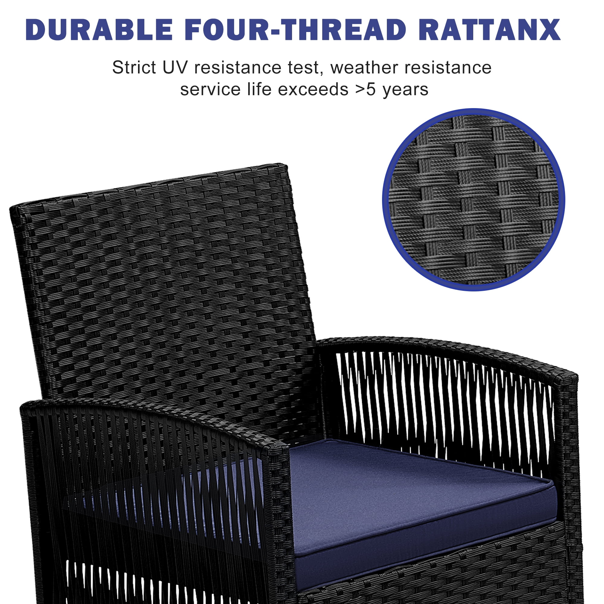 Patio Furniture Set on Sale, 4 Pieces Outdoor Rattan Conversation Sofa Set, All-Weather Wicker Patio Sets, Cushioned Sofa and Coffee Table for Garden Deck Courtyard, Nevy - Image 8