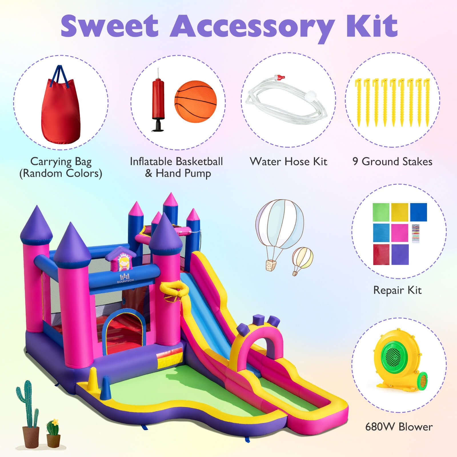 Costway Inflatable Water Slide with Climbing Wall Basketball Hoop Splash Pool 680W Blower - Image 3