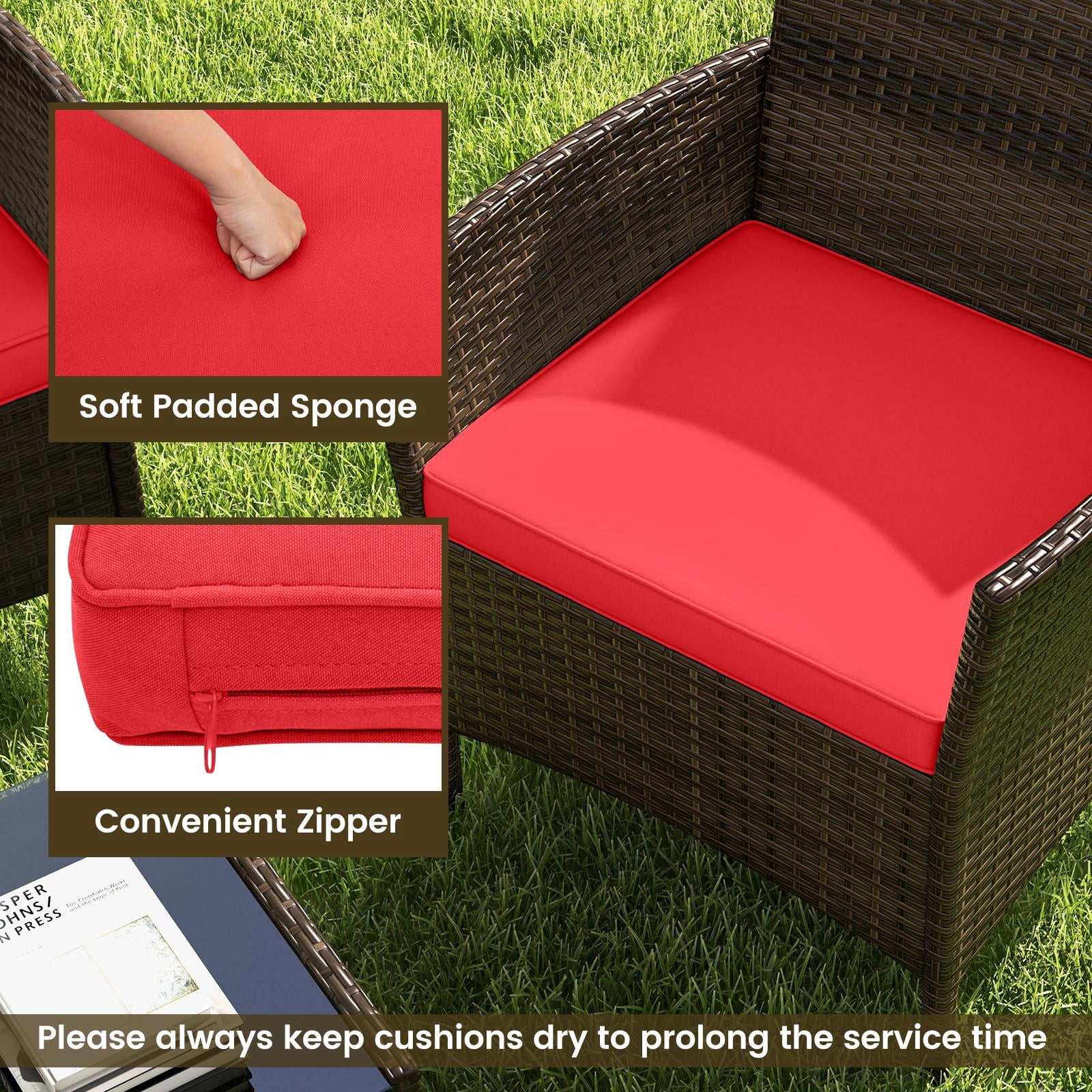 Costway 4PCS Rattan Patio Furniture Set Cushioned Sofa Chair Coffee Table Red - Image 7
