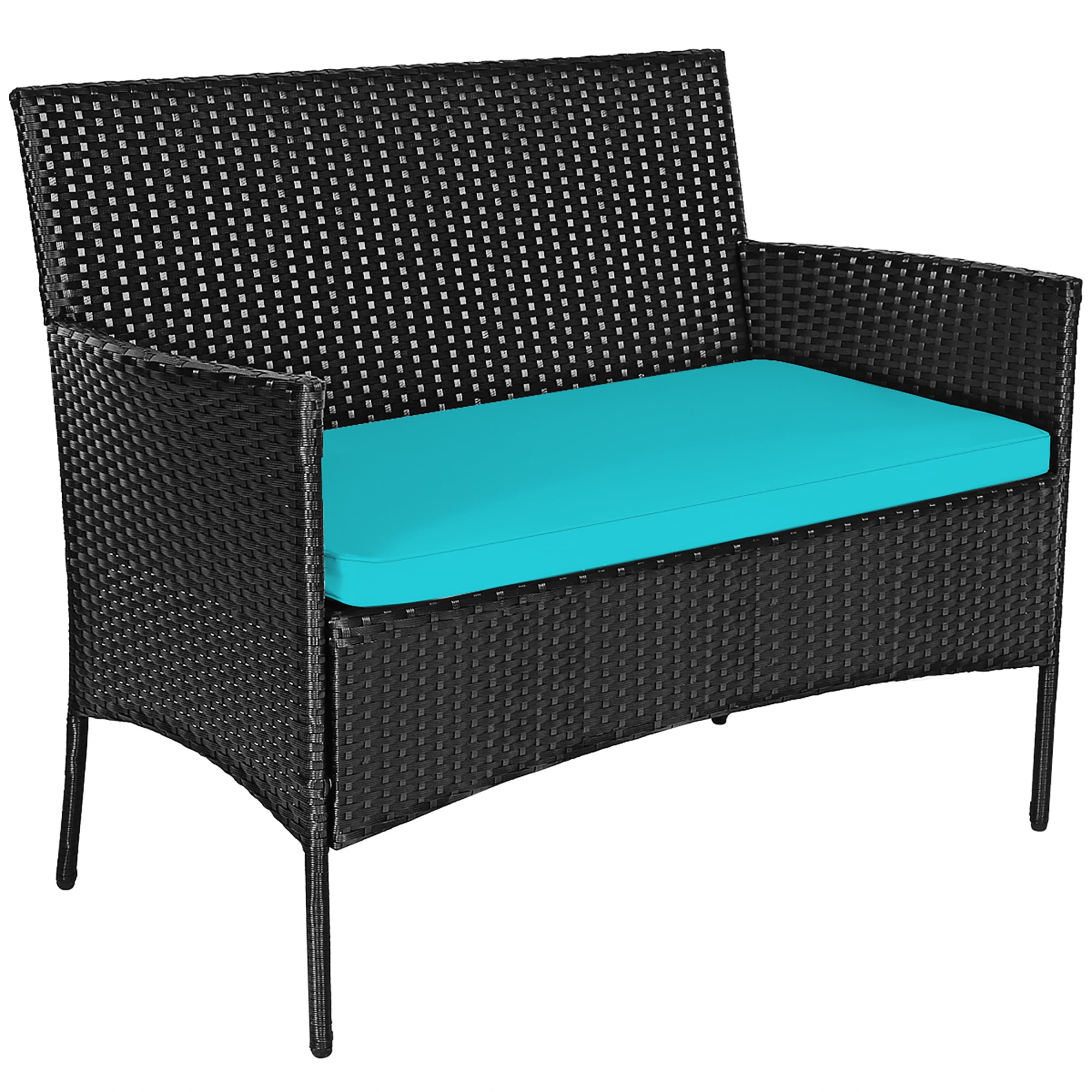 Costway 4PCS Patio Rattan Furniture Set Cushioned Sofa Coffee Table Backyard Turquoise - Image 12