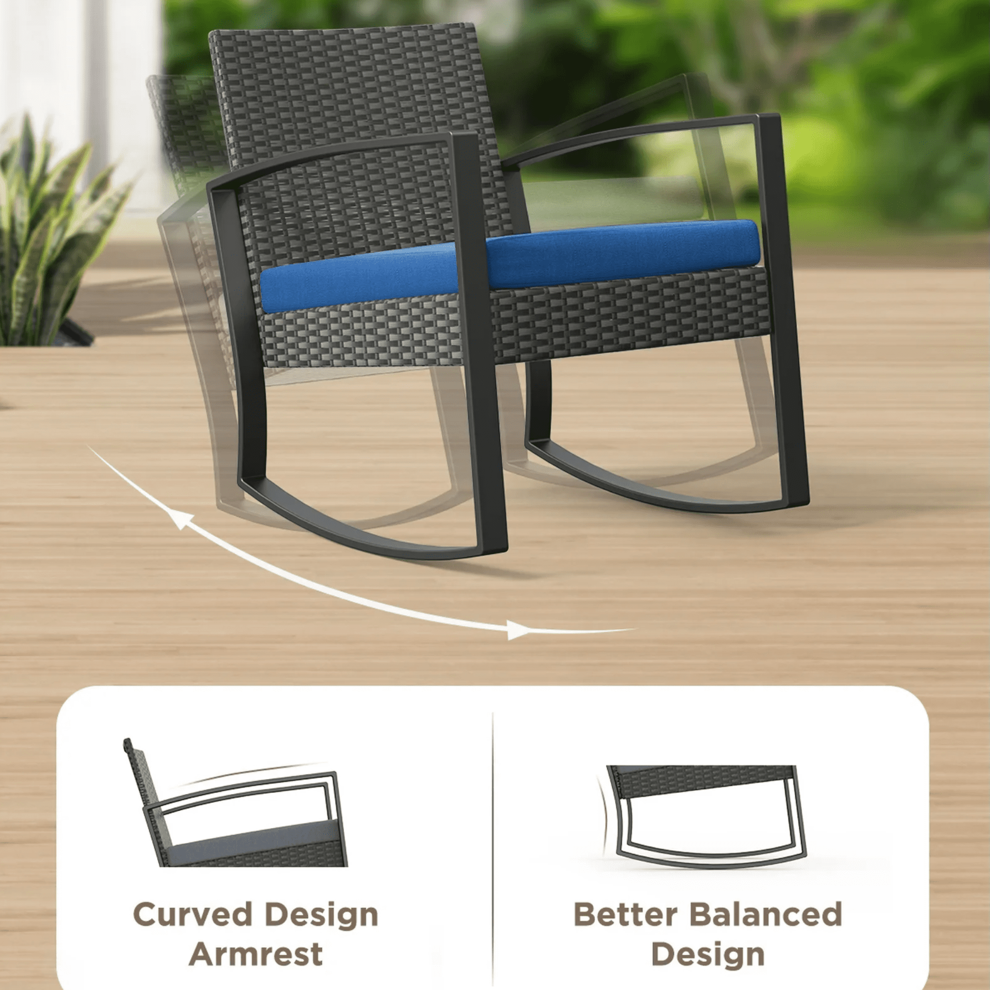 Lofka 3 Pieces Patio Bistro Chairs Set Outdoor Patio Furniture Sets with a Coffee Table, for Patio, Garden and Bistro, Blue Cushion - Image 4