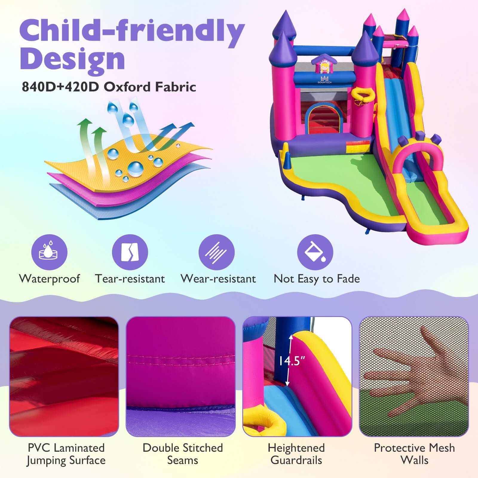 Costway Inflatable Water Slide with Climbing Wall Basketball Hoop Splash Pool 680W Blower - Image 7