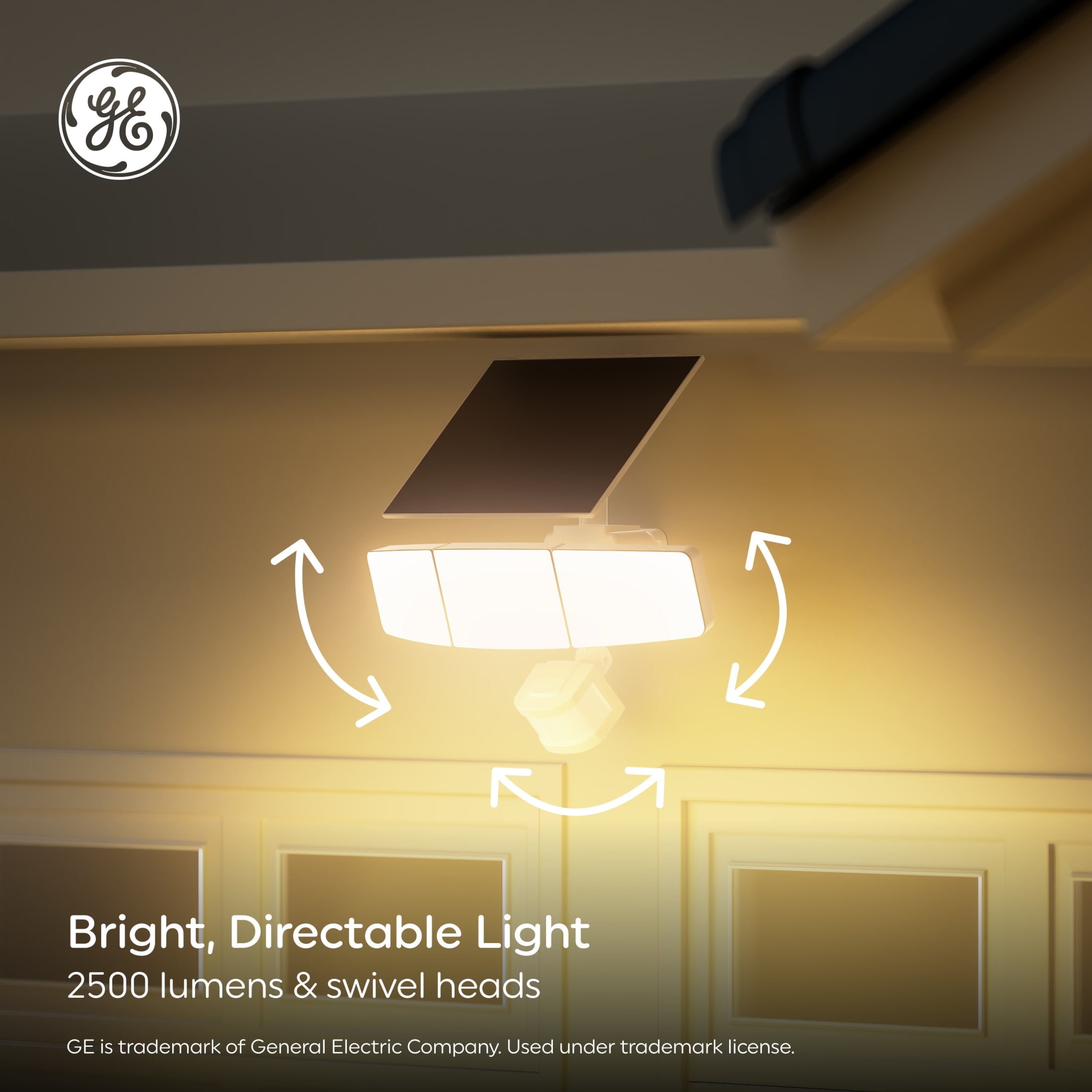 GE Outdoor Security Flood Lights, Adjustable 3-Head Light with Motion & Dusk to Dawn Sensor, Solar Light, 2500 Lumens - Image 9