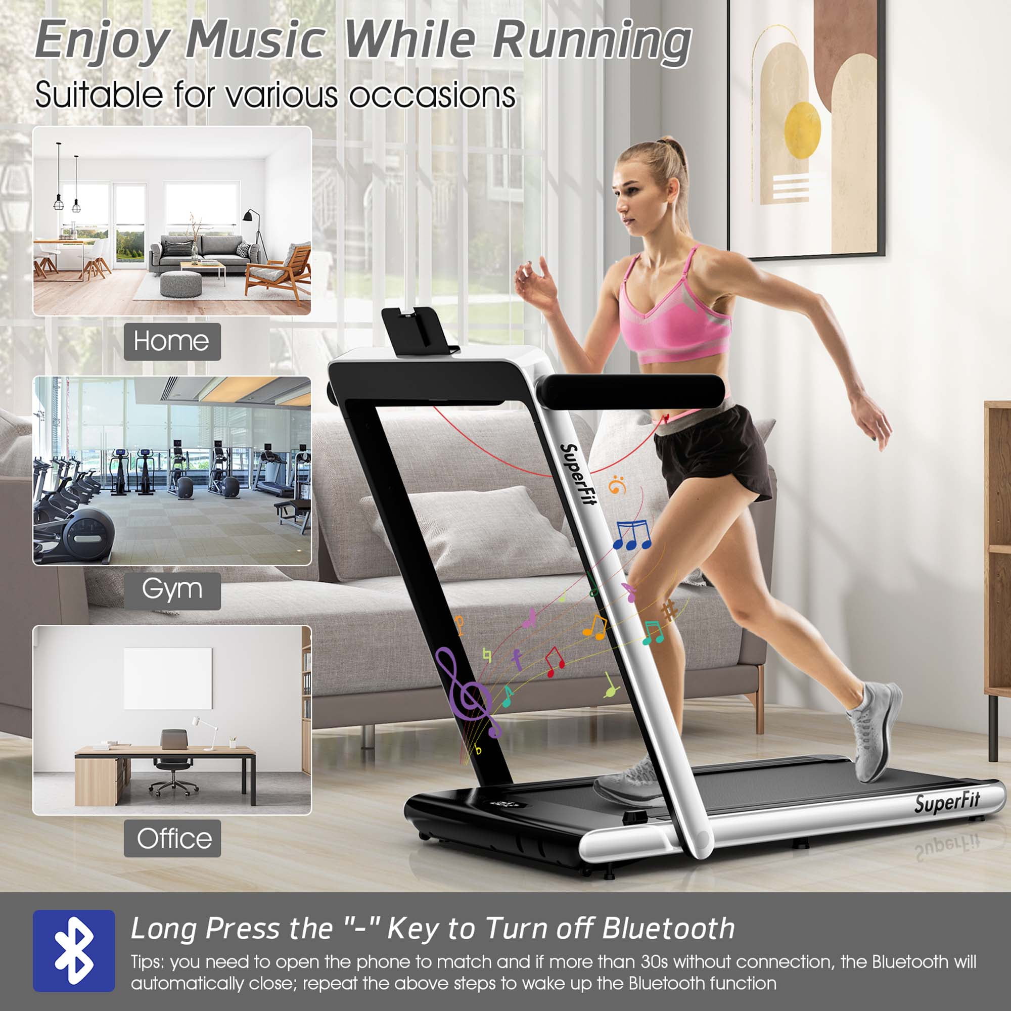 Costway Up To 7.5MPH 2.25HP 2 in 1 Dual Display Screen Treadmill Jogging Machine W/APP Control Silver - Image 5