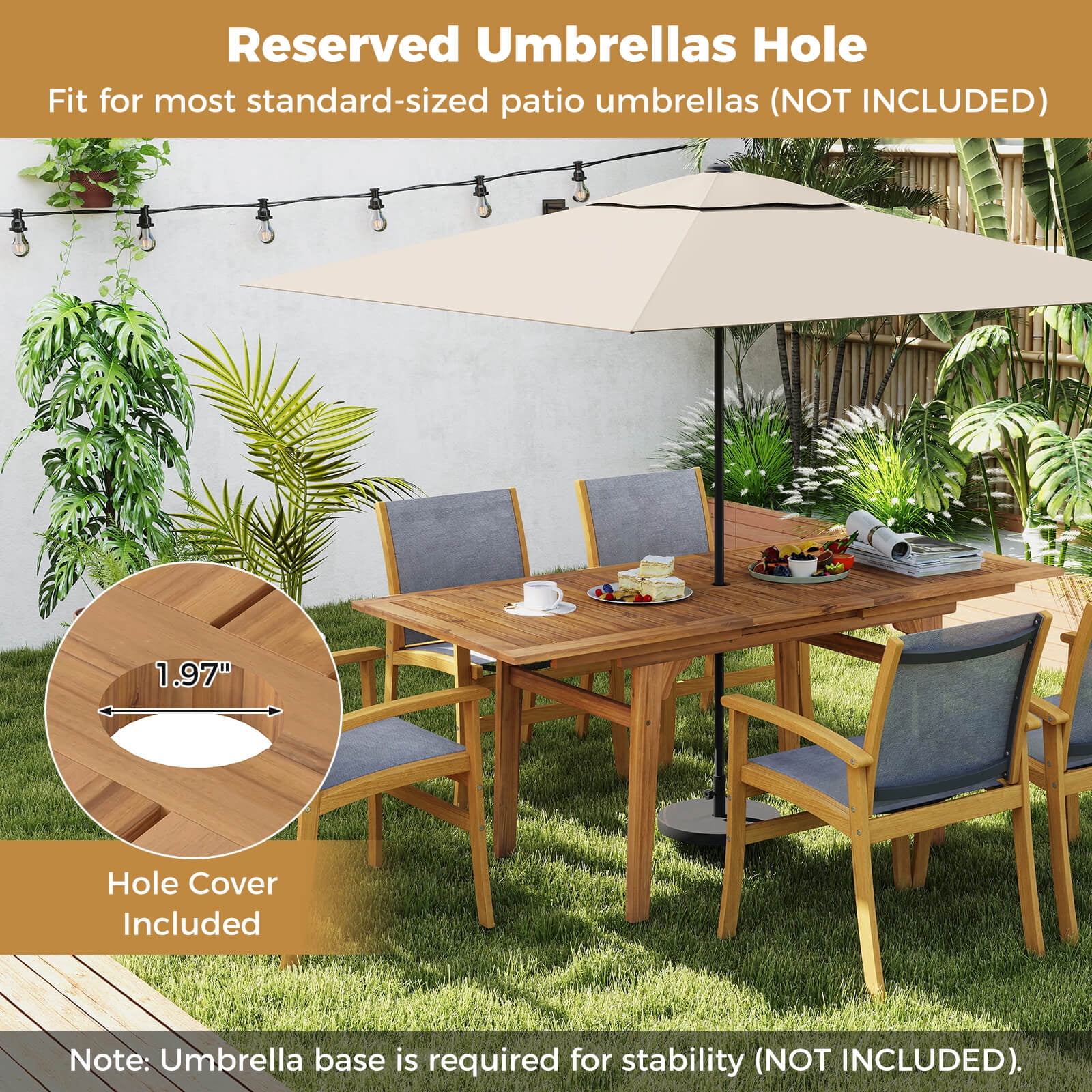 Costway 9 PCS Acacia Wood Outdoor Dining Set for 6-8 with 1.97 Natural + Gray - Image 3