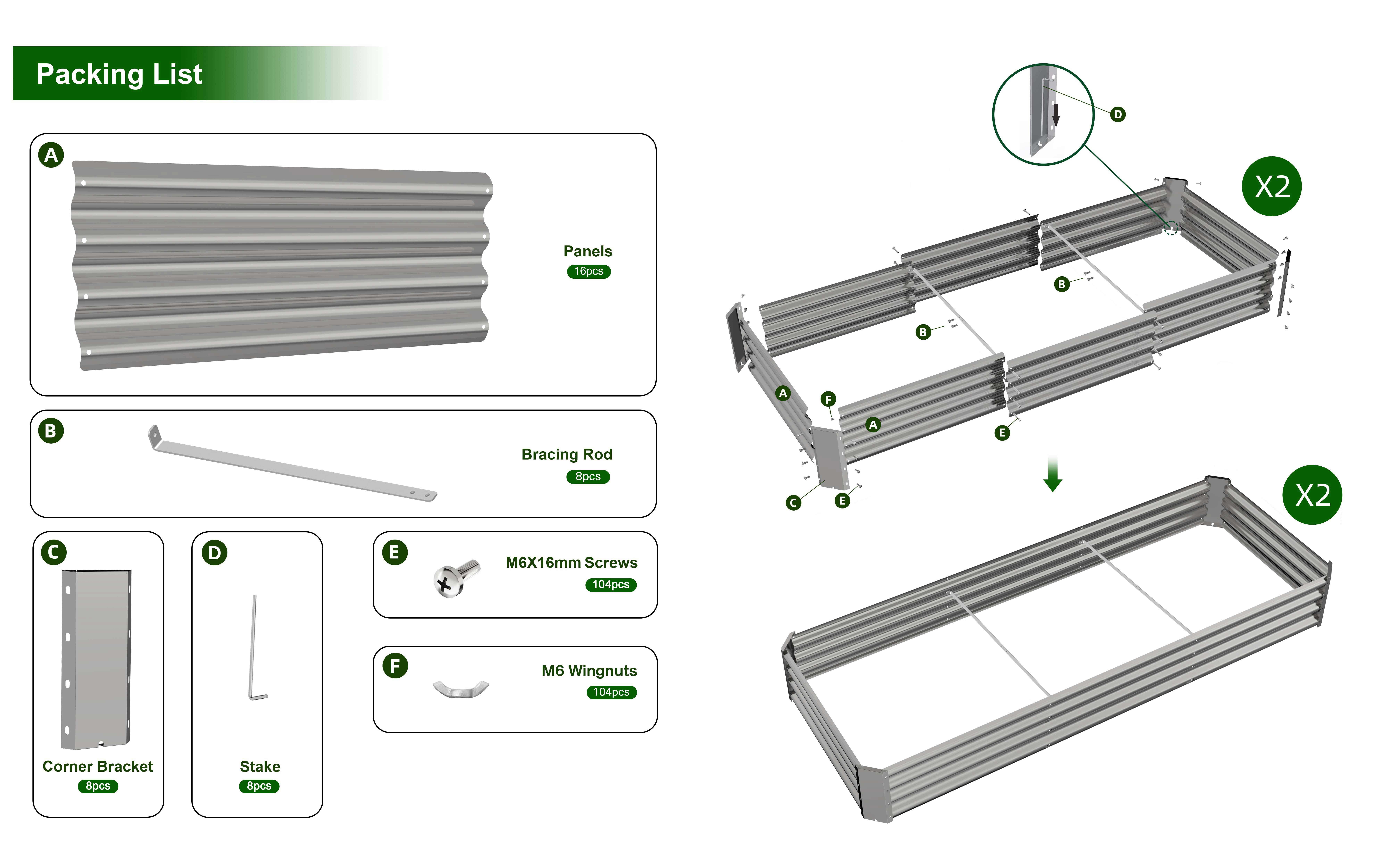 TRAMULL 2 Pack 8x3x1ft Metal Galvanized Raised Garden Bed for Vegetables Flowers Ground Planter Box (Gray) - Image 6