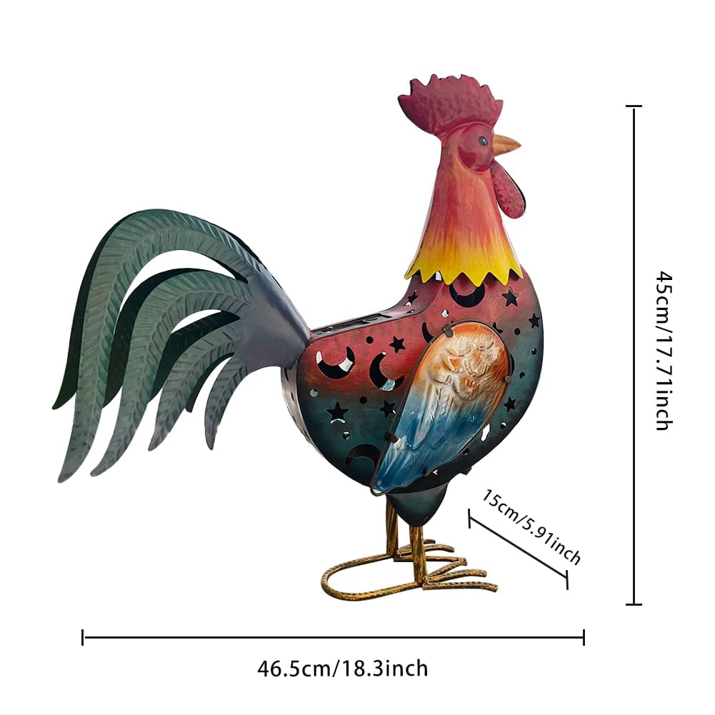 LIFFY Rooster Decor, Solar Garden Statue Metal Chicken Yard Art for Patio ,Farmhouse -18 inch(Red) - Image 5