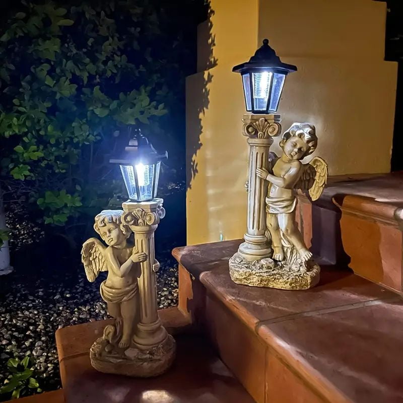 19.7 Inch Sunlight Angel Sculpture, Roman Pillar Angel Garden Statue, Outdoor Solar Path Light Garden Landscape Decoration (Right, Left) - Image 5