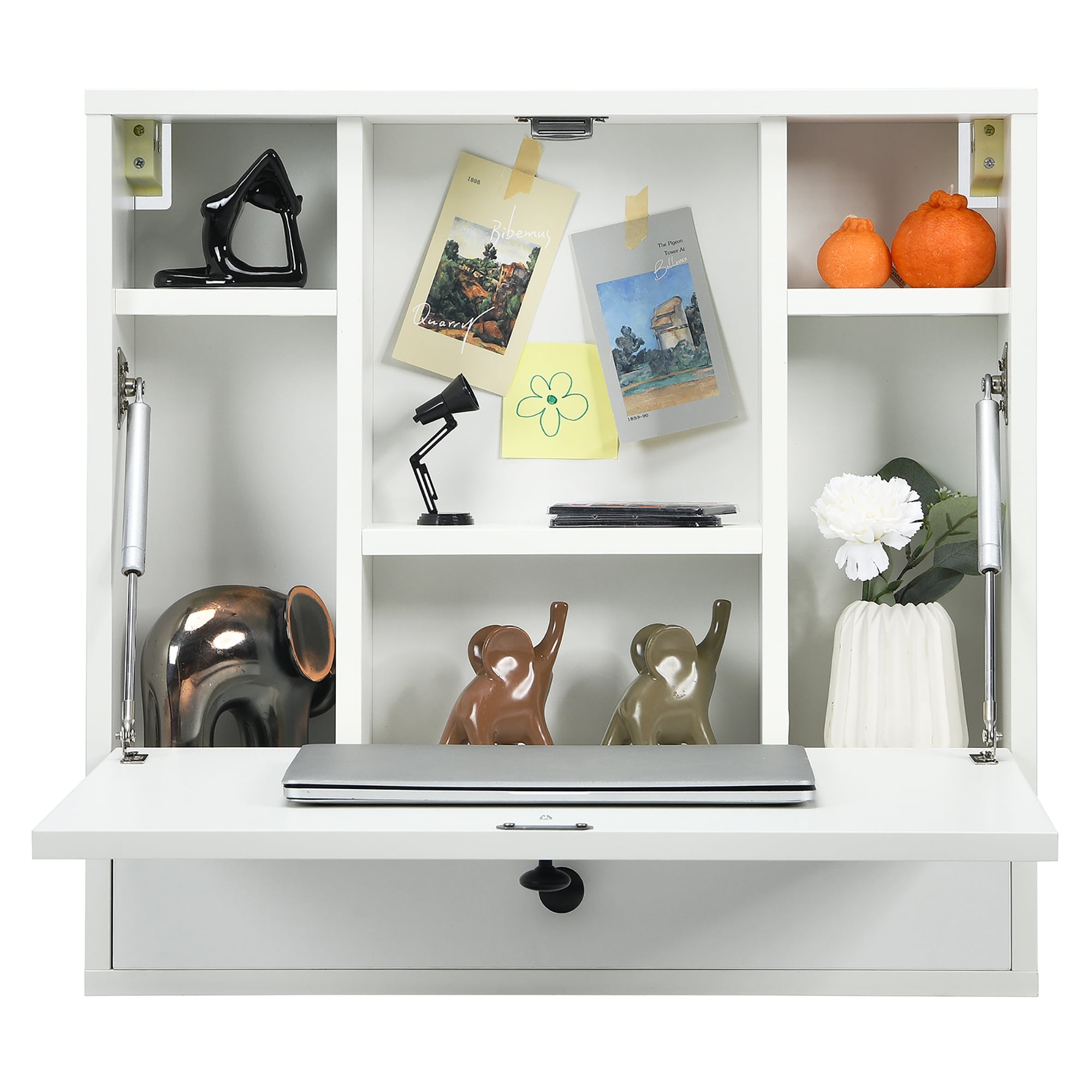 Costway Wall-Mount Floating Desk Foldable Space Saving Laptop Workstation White - Image 4