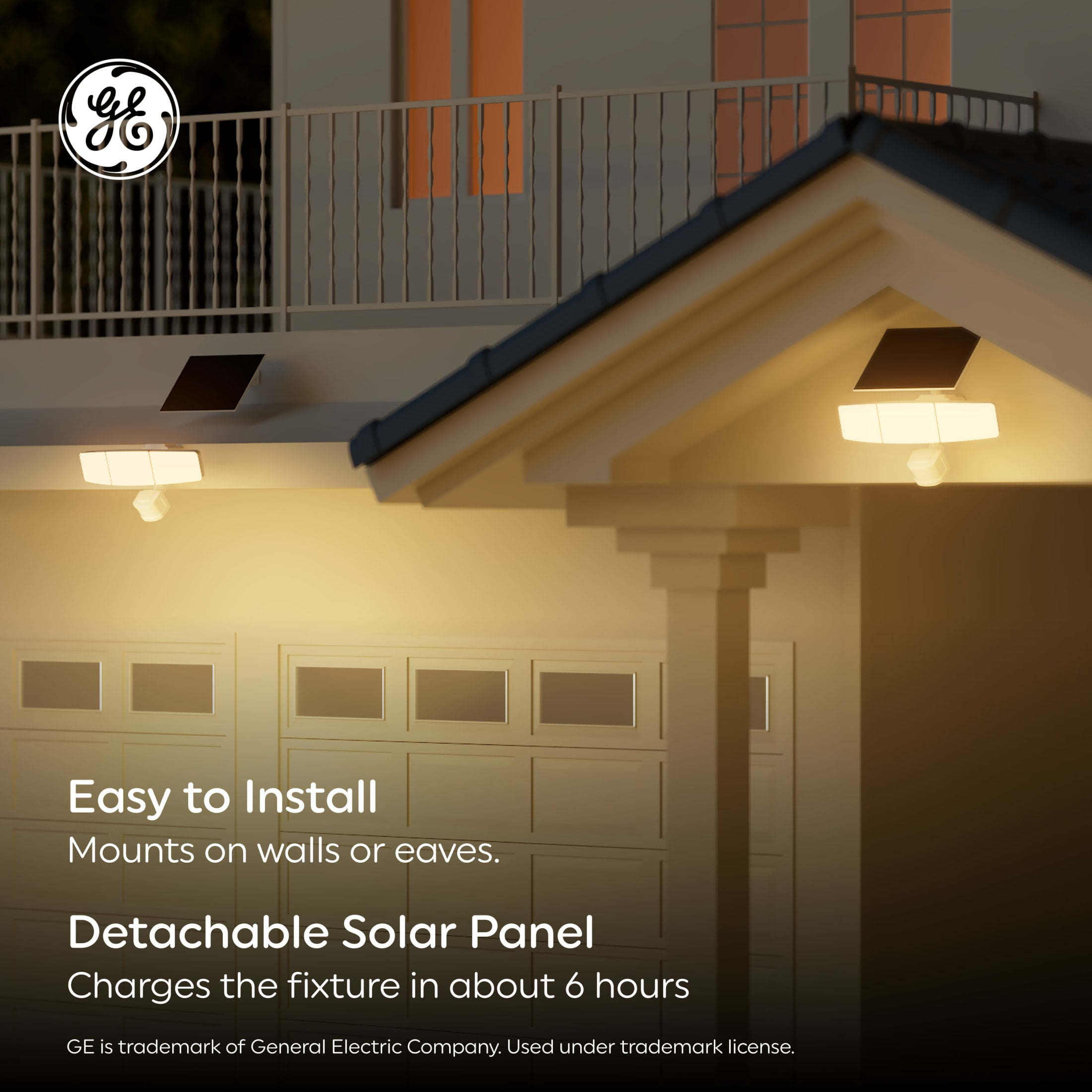 GE Outdoor Security Flood Lights, Adjustable 3-Head Light with Motion & Dusk to Dawn Sensor, Solar Light, 2500 Lumens - Image 7