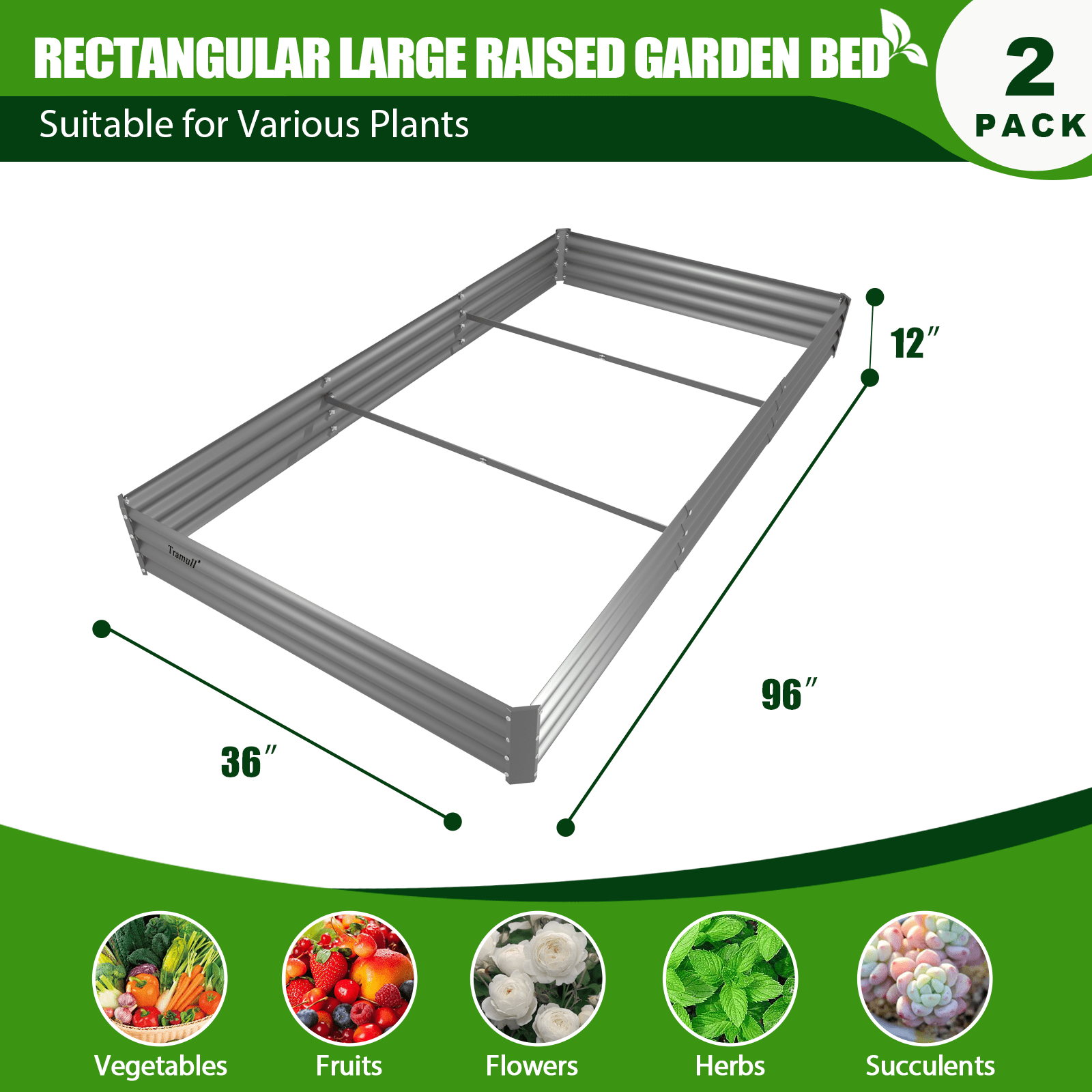 TRAMULL 2 Pack 8x3x1ft Metal Galvanized Raised Garden Bed for Vegetables Flowers Ground Planter Box (Gray) - Image 4