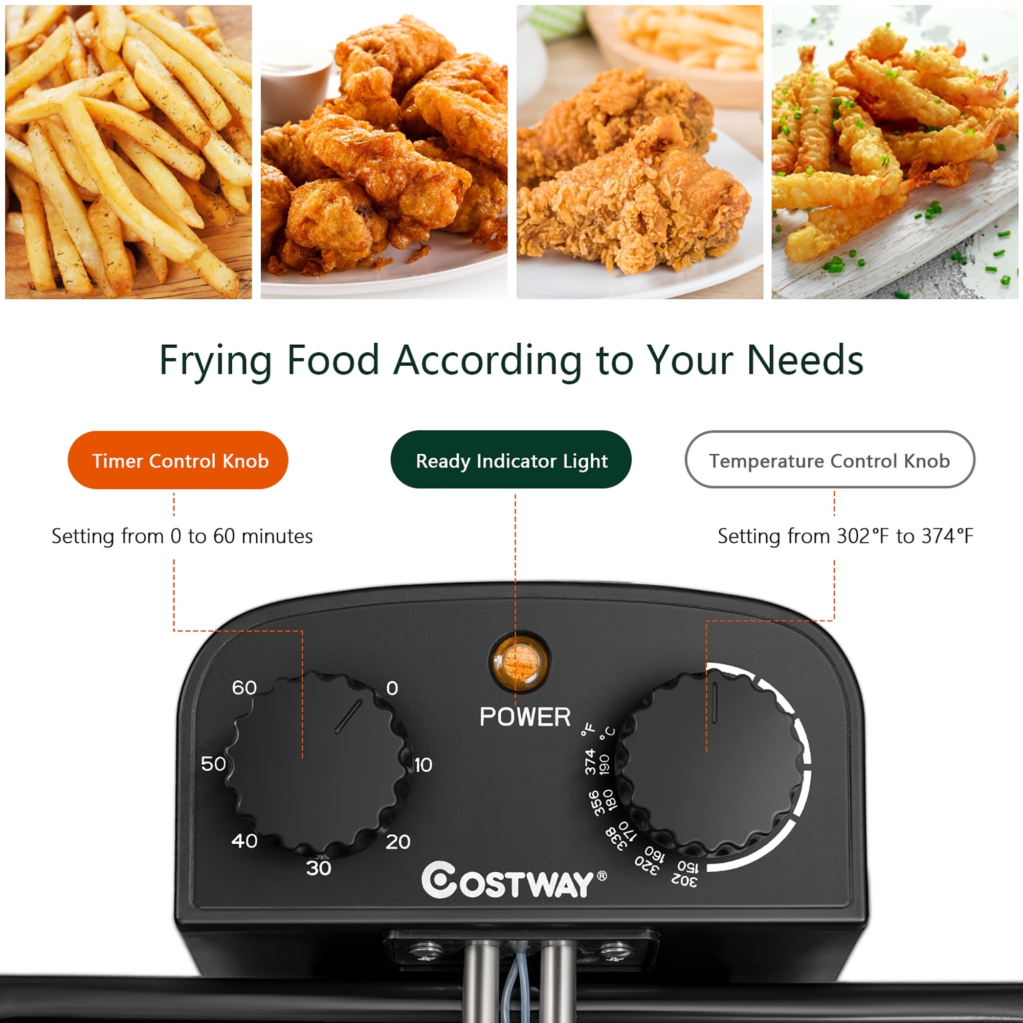 Costway Electric Deep Fryer 5.3 QT/21-Cup Stainless Steel 1700W with Triple Basket Silver - Image 6
