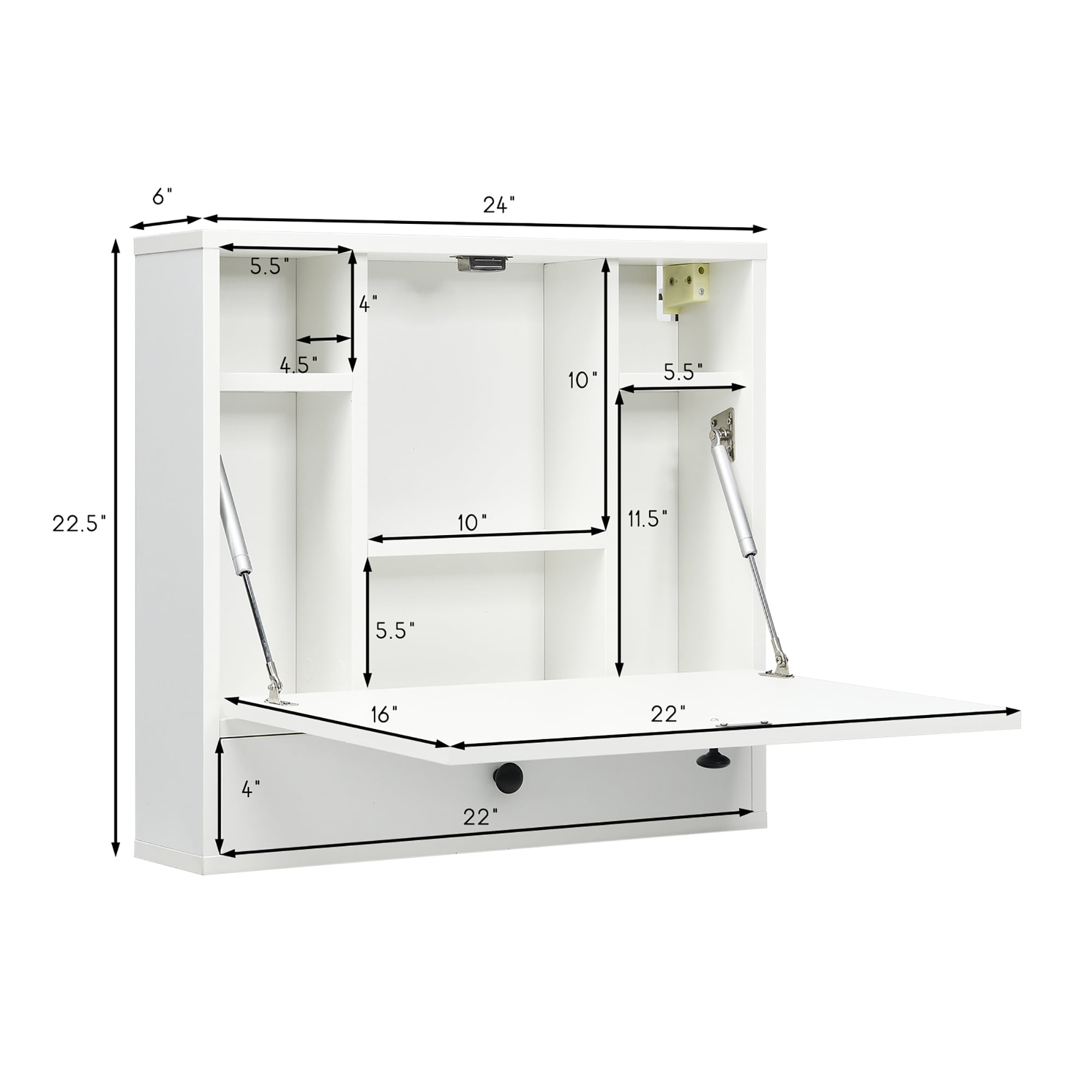 Costway Wall-Mount Floating Desk Foldable Space Saving Laptop Workstation White - Image 6