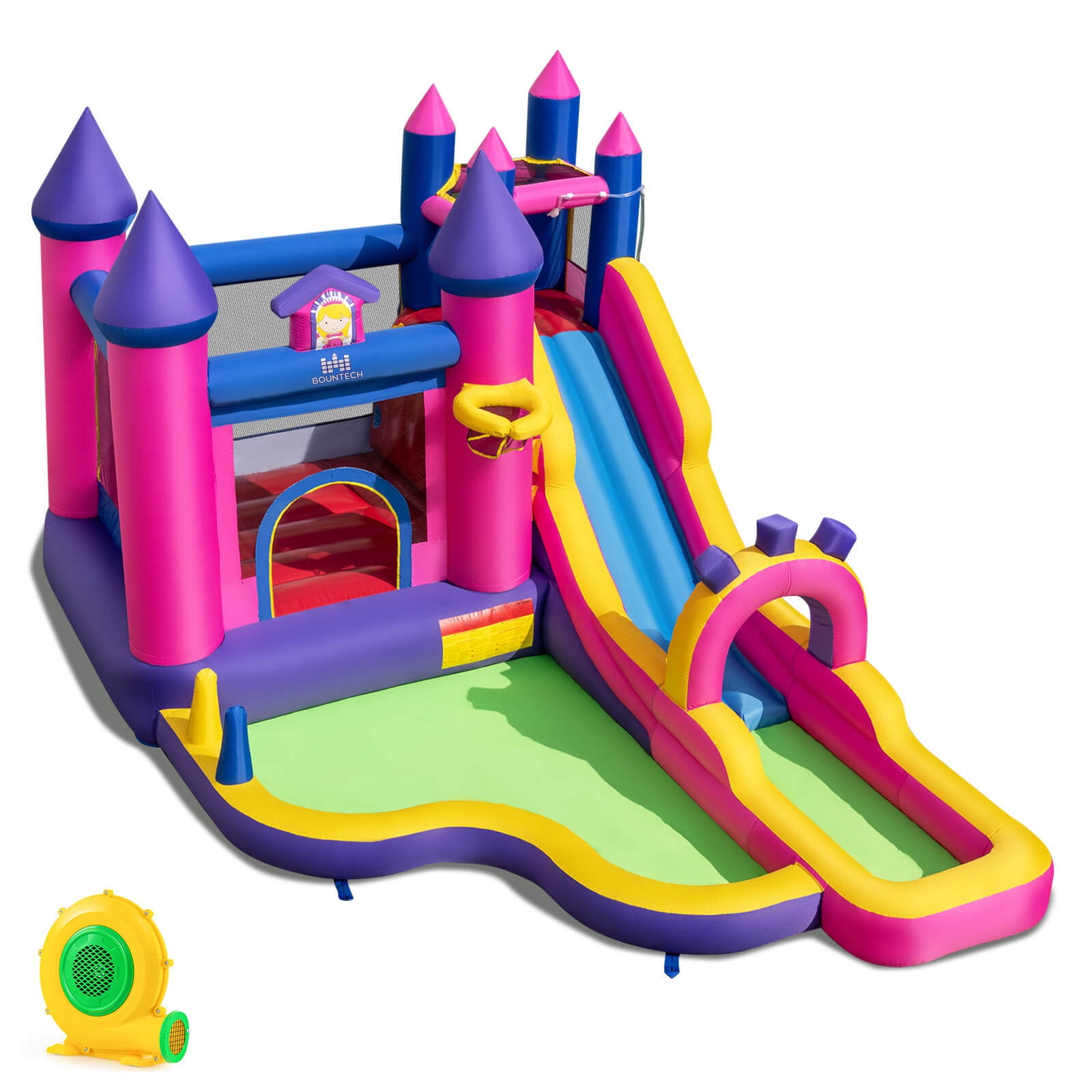 Costway Inflatable Water Slide with Climbing Wall Basketball Hoop Splash Pool 680W Blower - Image 5