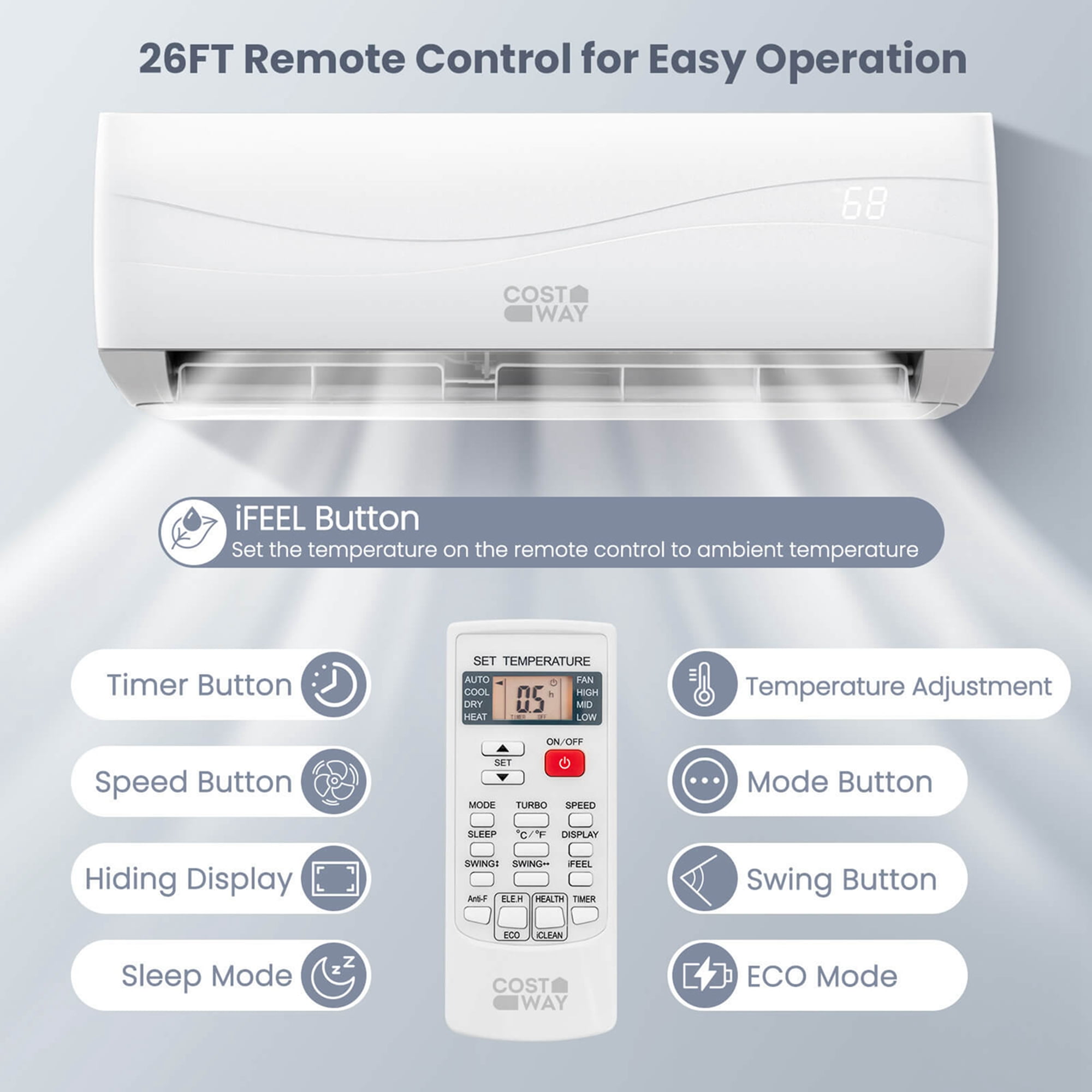 Costway 18000 BTU Mini Split Air Conditioner & Heater 19 SEER2 1250 Sq. Ft Coverage - Image 9
