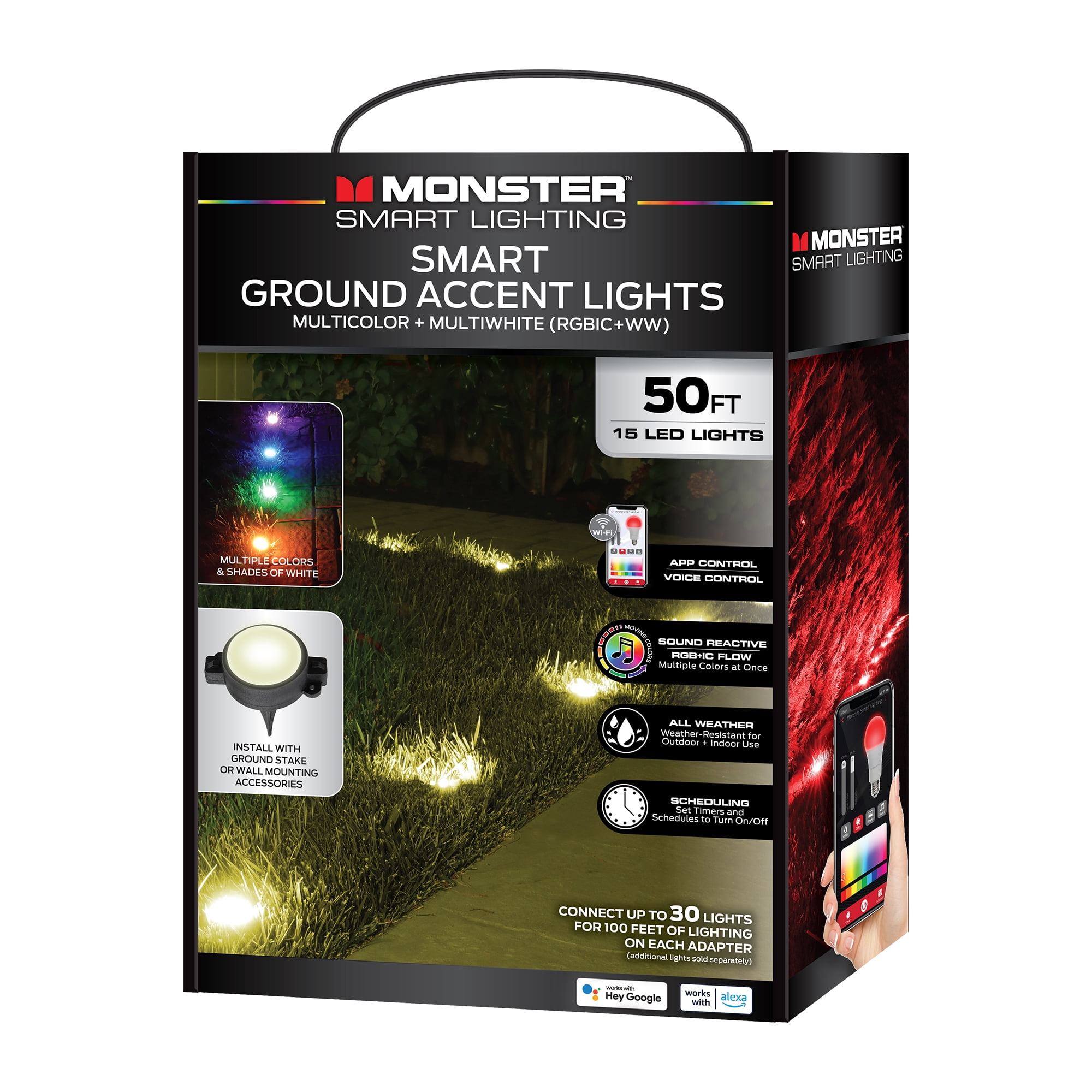 Monster Smart Lighting Outdoor Ground Lights, RGBICWW Multicolor Accent LED Yard Lights, for Christmas, Halloween, Party, Gameday and More, 50 ft - Image 2