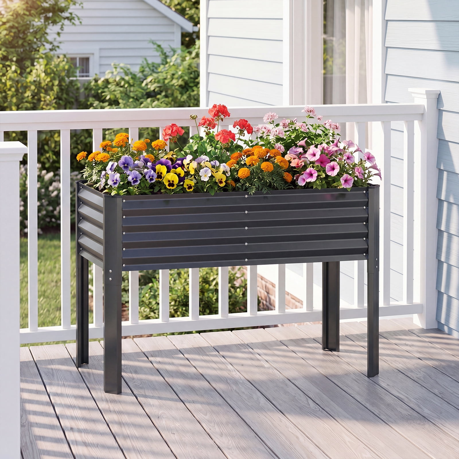 Costway 1 PCS Galvanized Raised Garden Bed with Legs, Metal Elevated Planter Box for Vegetables Gray - Image 6