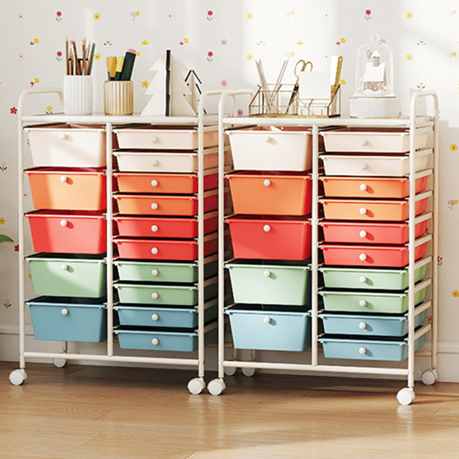 Costway 15 Drawer Art & Craft Rolling Storage Cart Tools Scrapbook Paper Office School Organizer Macaron - Image 3