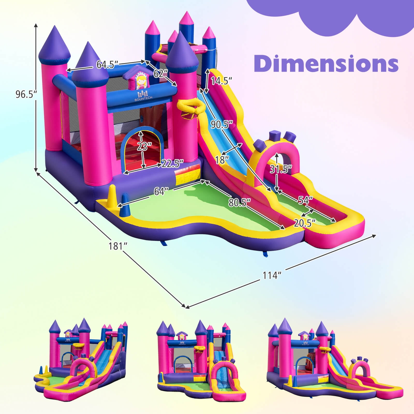 Costway Inflatable Water Slide with Climbing Wall Basketball Hoop Splash Pool 680W Blower - Image 6