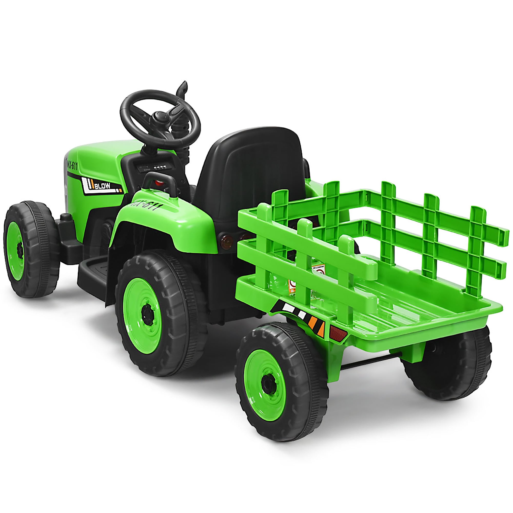 Costway 12V Kids Ride On Tractor with Trailer Ground Loader w/Remote Control &LED Lights Green - Image 7