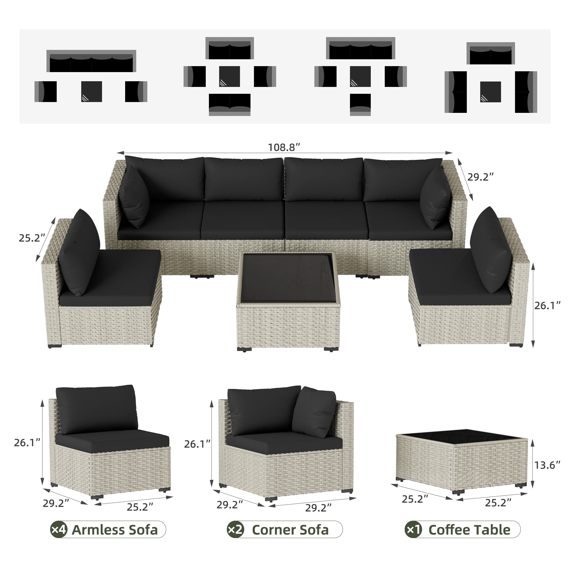 Amopatio 7 Pieces Patio Conversation Set, Outdoor Sectional PE Rattan Wicker Furniture Seat,BLACK - Image 5