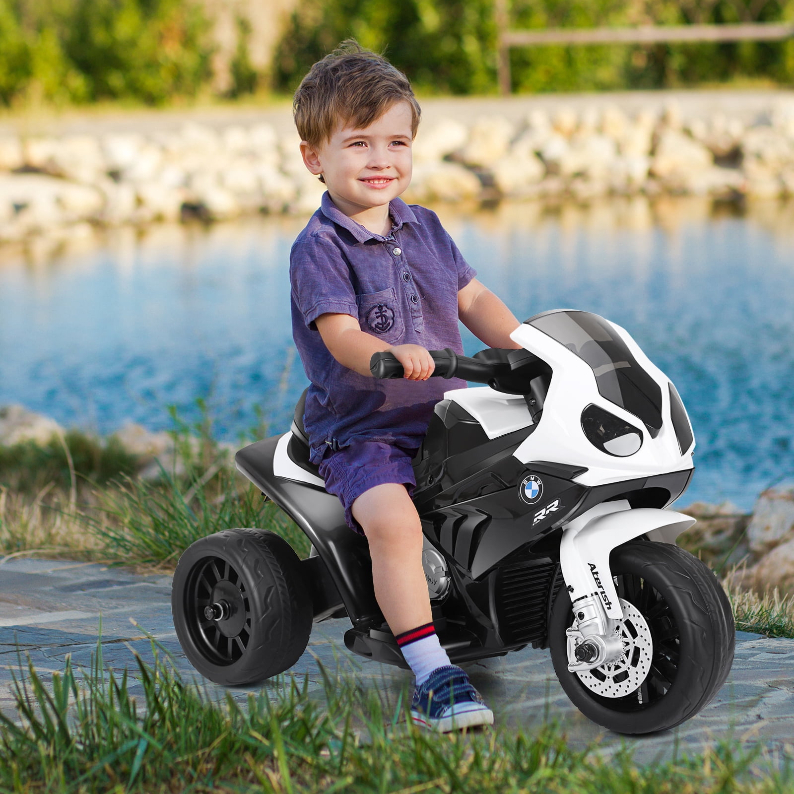 Costway Kids Ride On Motorcycle BMW Licensed 6V Electric 3 Wheels Bicycle Music & Light Black - Image 6