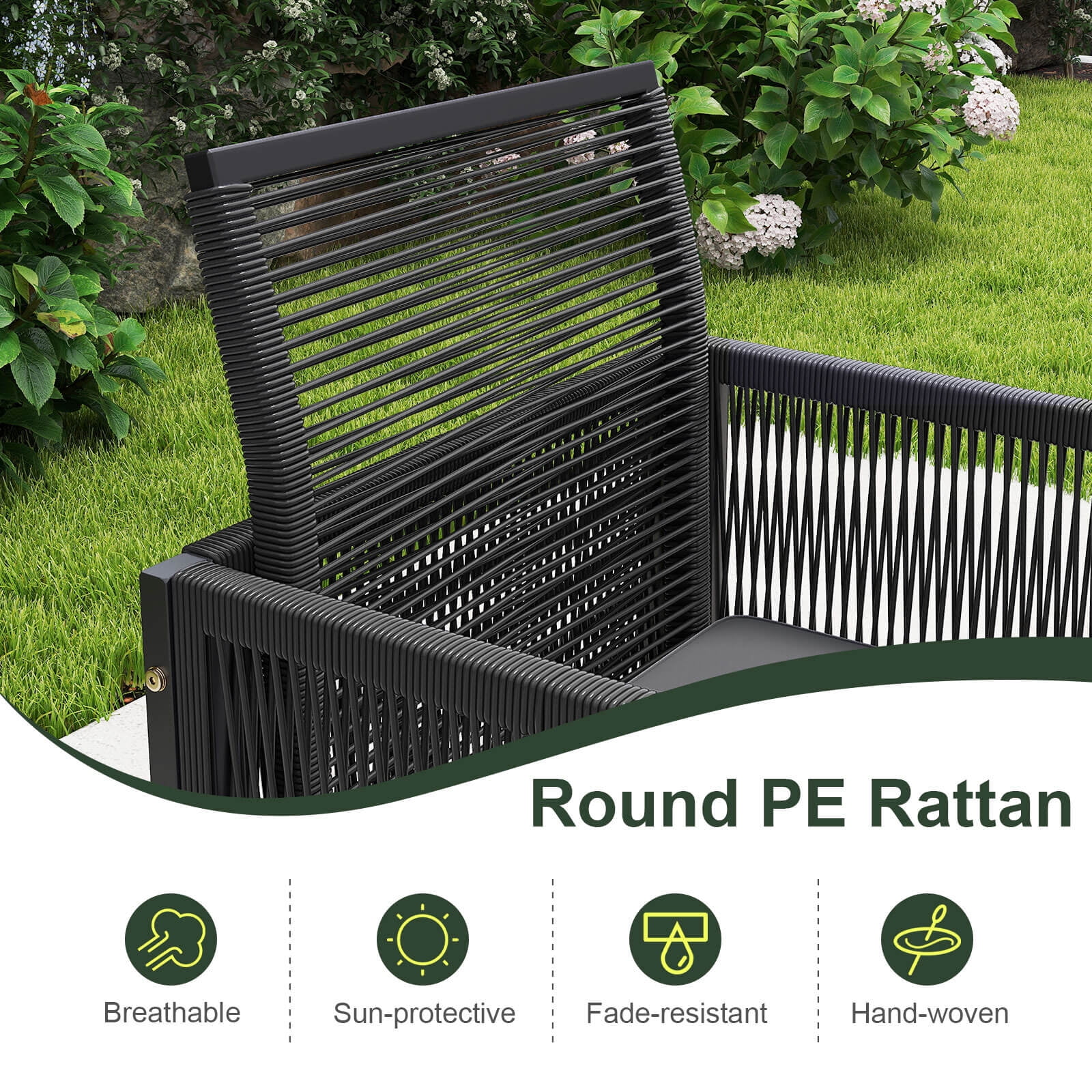 Costway 9 PCS Patio Dining Set with PE Rattan Chairs Tempered Glass Table and Ottomans - Image 2