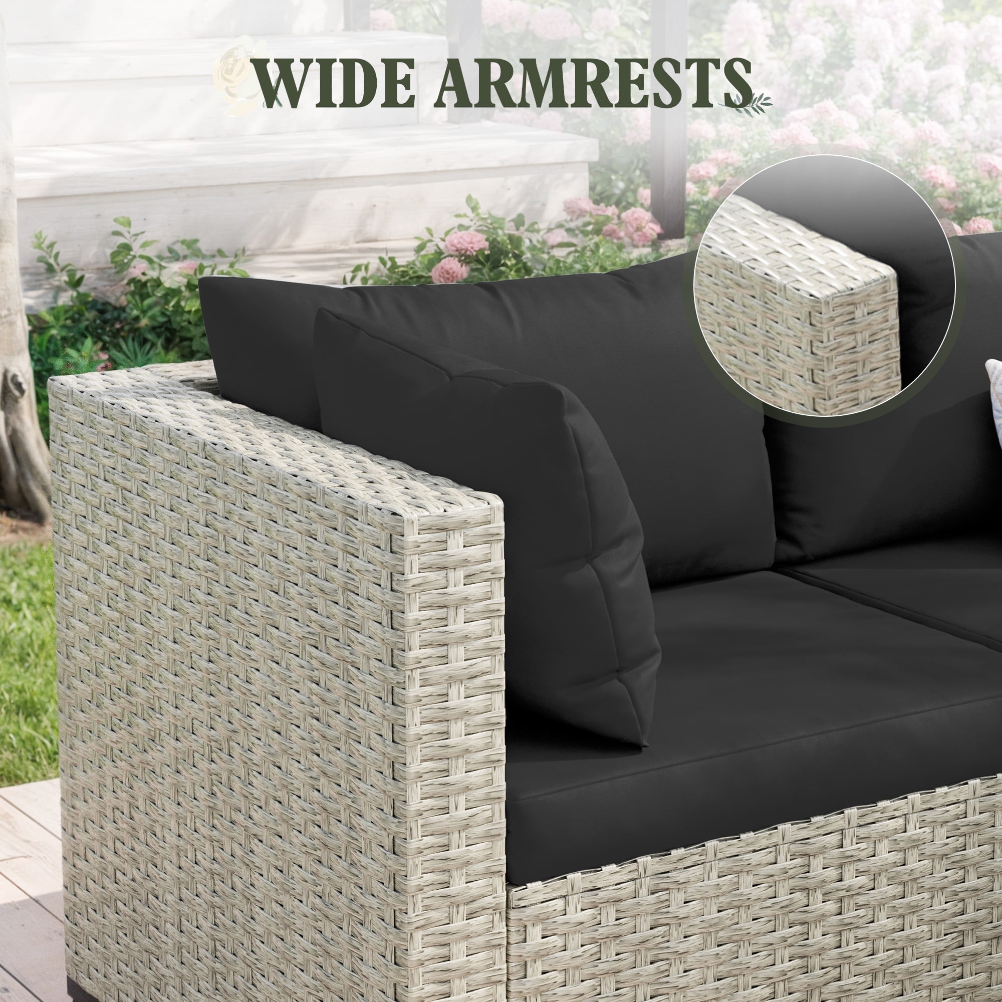 Amopatio 7 Pieces Patio Conversation Set, Outdoor Sectional PE Rattan Wicker Furniture Seat,BLACK - Image 7