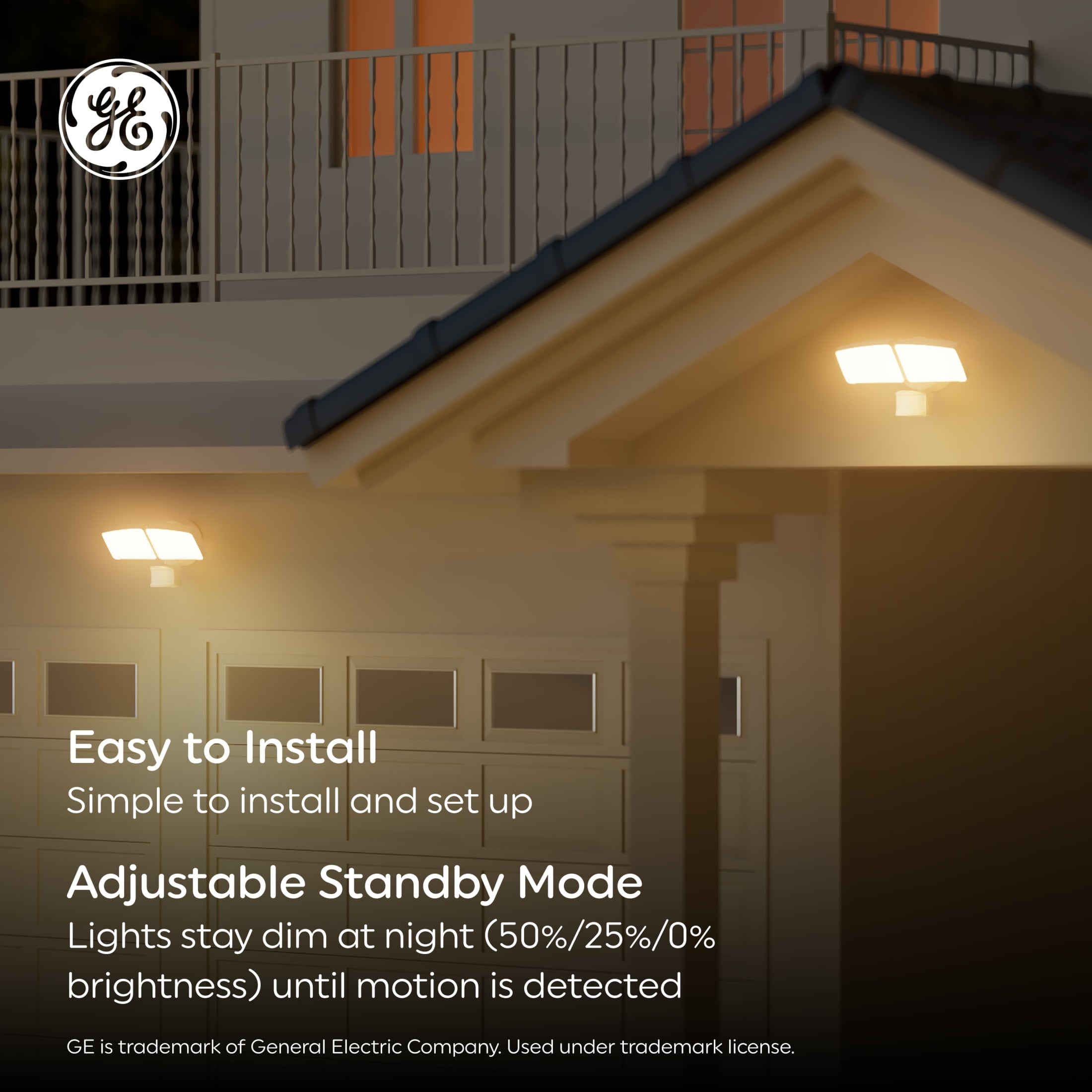 GE Outdoor Security LED Floodlights, Adjustable 2-Head Light with Motion & Dusk to Dawn Sensor, Hardwired, 3500 Lumens - Image 2