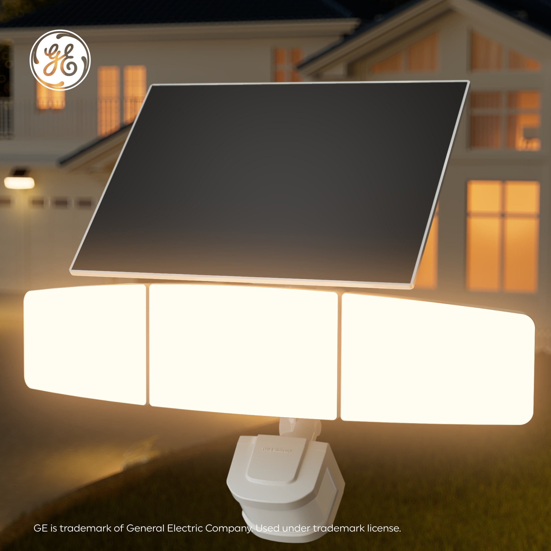 GE Outdoor Security Flood Lights, Adjustable 3-Head Light with Motion & Dusk to Dawn Sensor, Solar Light, 2500 Lumens - Image 3