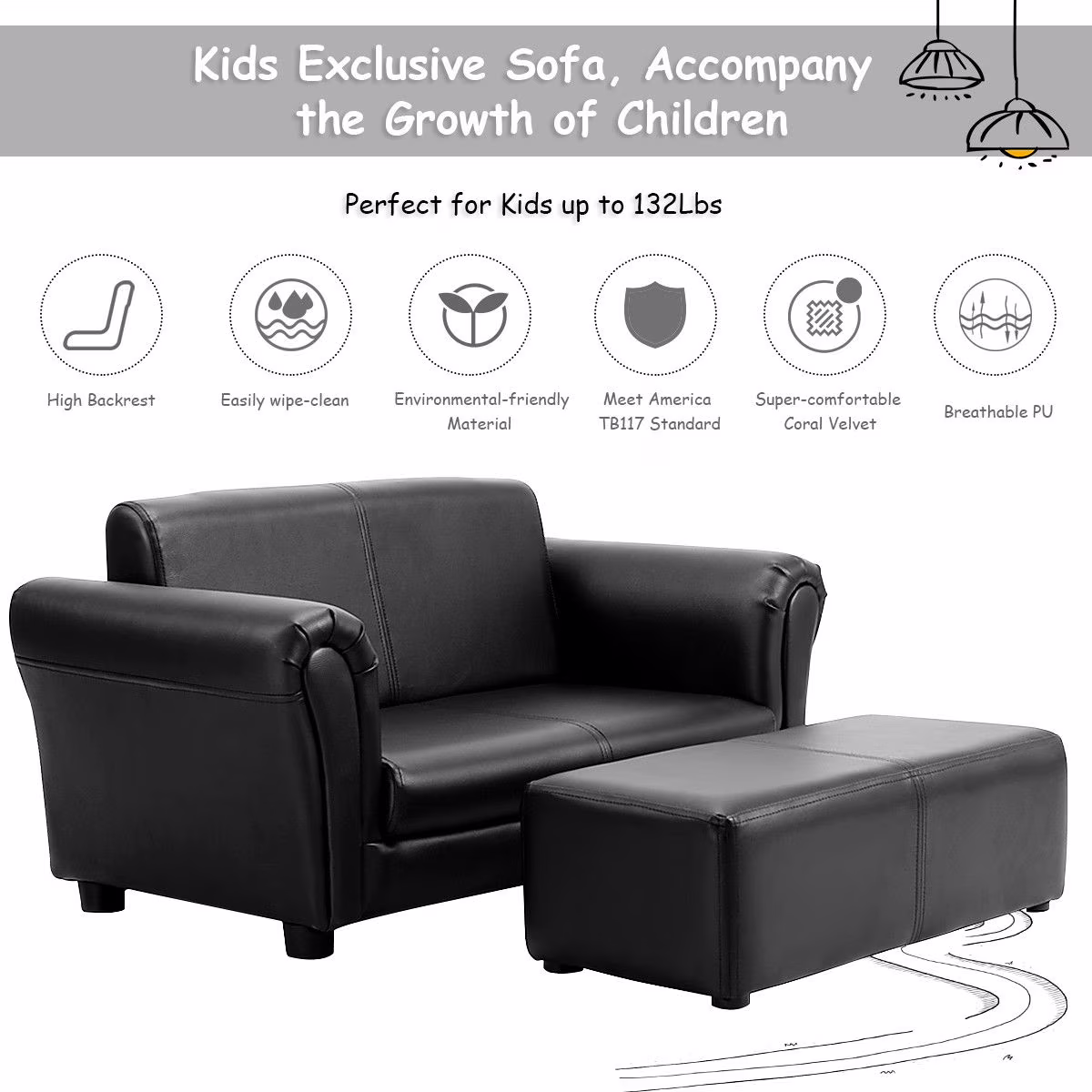 Costway Kids Sofa Armrest Chair Couch Lounge in Black - Image 10