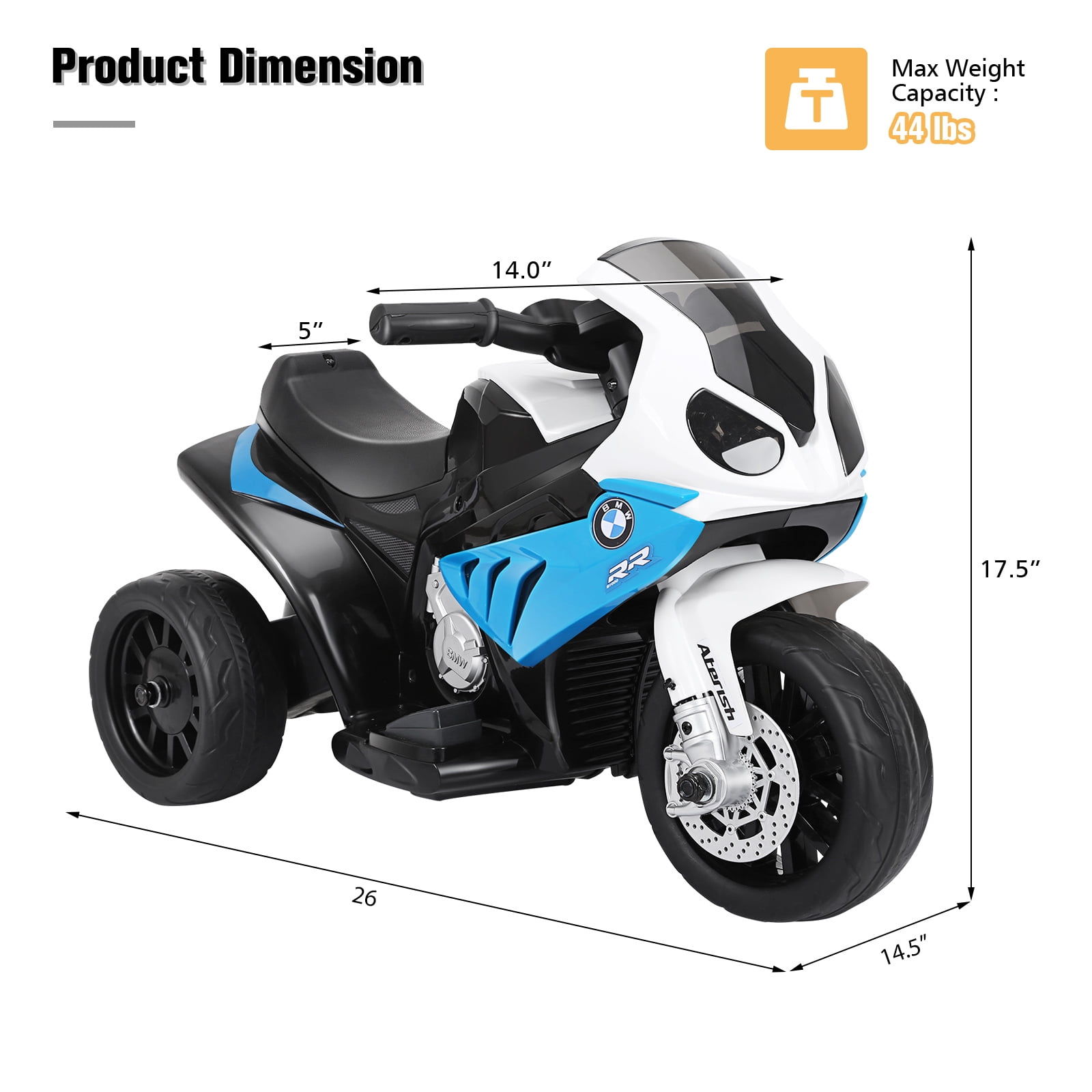 Costway Kids Ride On Motorcycle BMW Licensed 6V Electric 3 Wheels Bicycle Music & Light Blue - Image 4