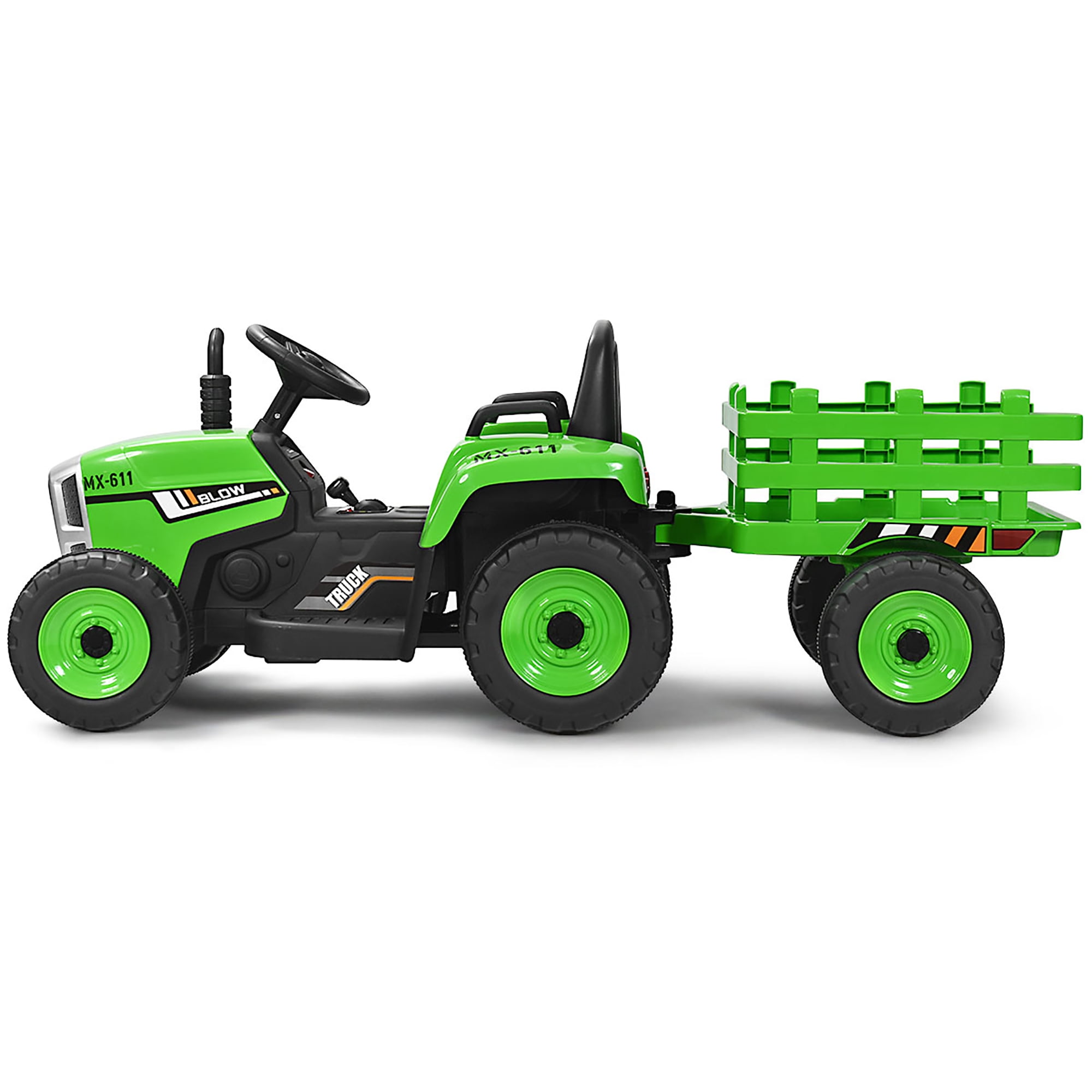 Costway 12V Kids Ride On Tractor with Trailer Ground Loader w/Remote Control &LED Lights Green - Image 8