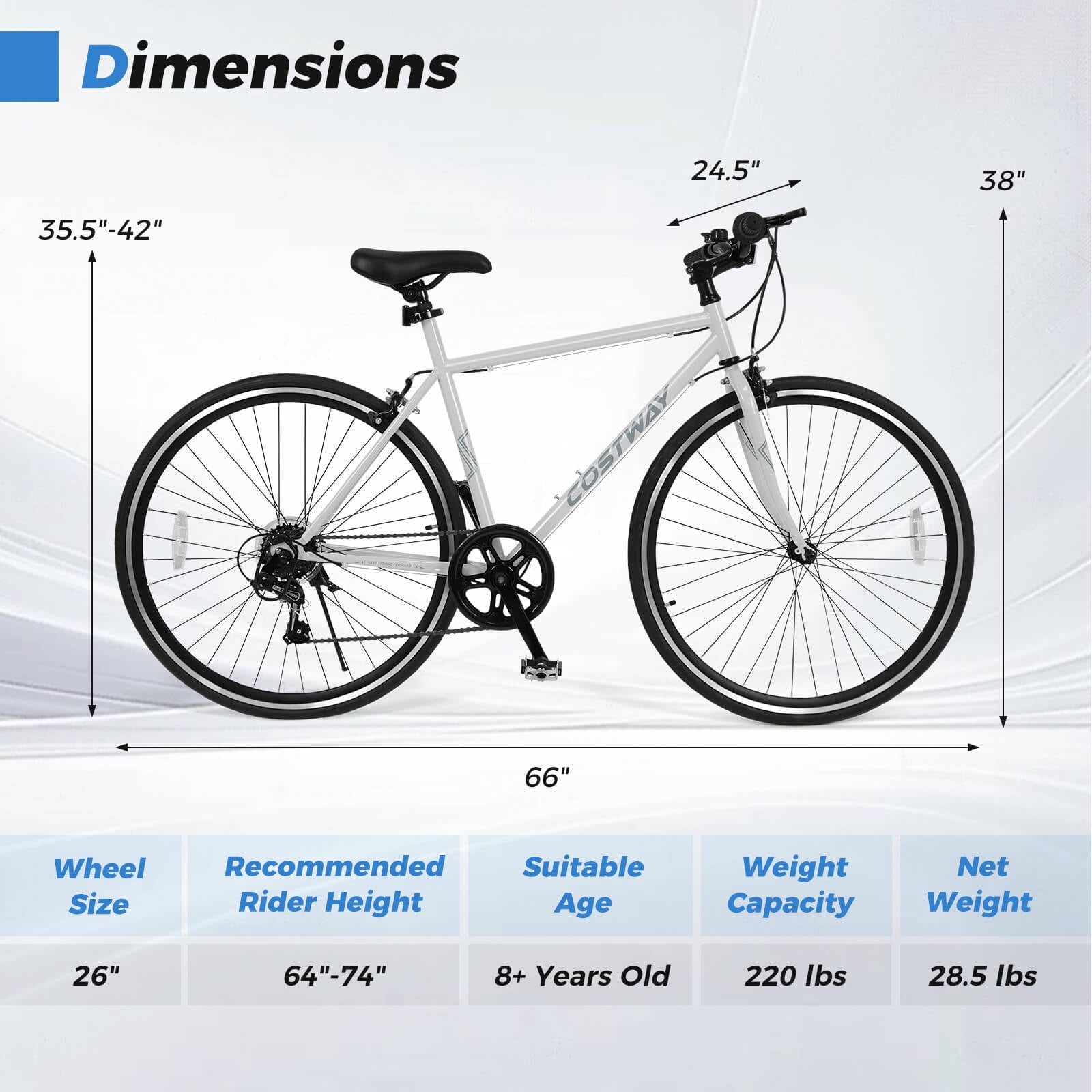 Costway 6-Speed Cycling Bike with All-terrain Rubber Wheels Dual Brakes Adjustable Saddle Gray - Image 7