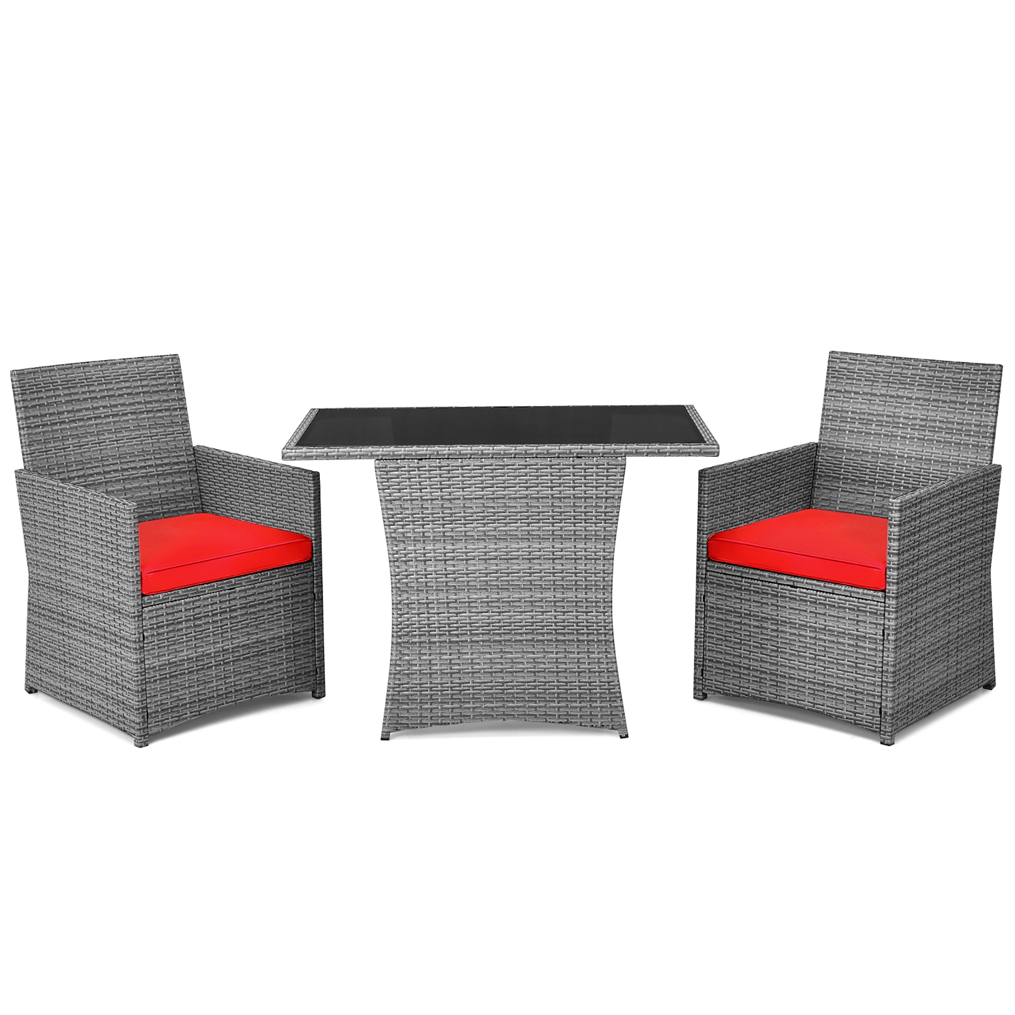Costway 3PCS Patio Rattan Furniture Set Cushioned Sofa Armrest Garden Red - Image 7