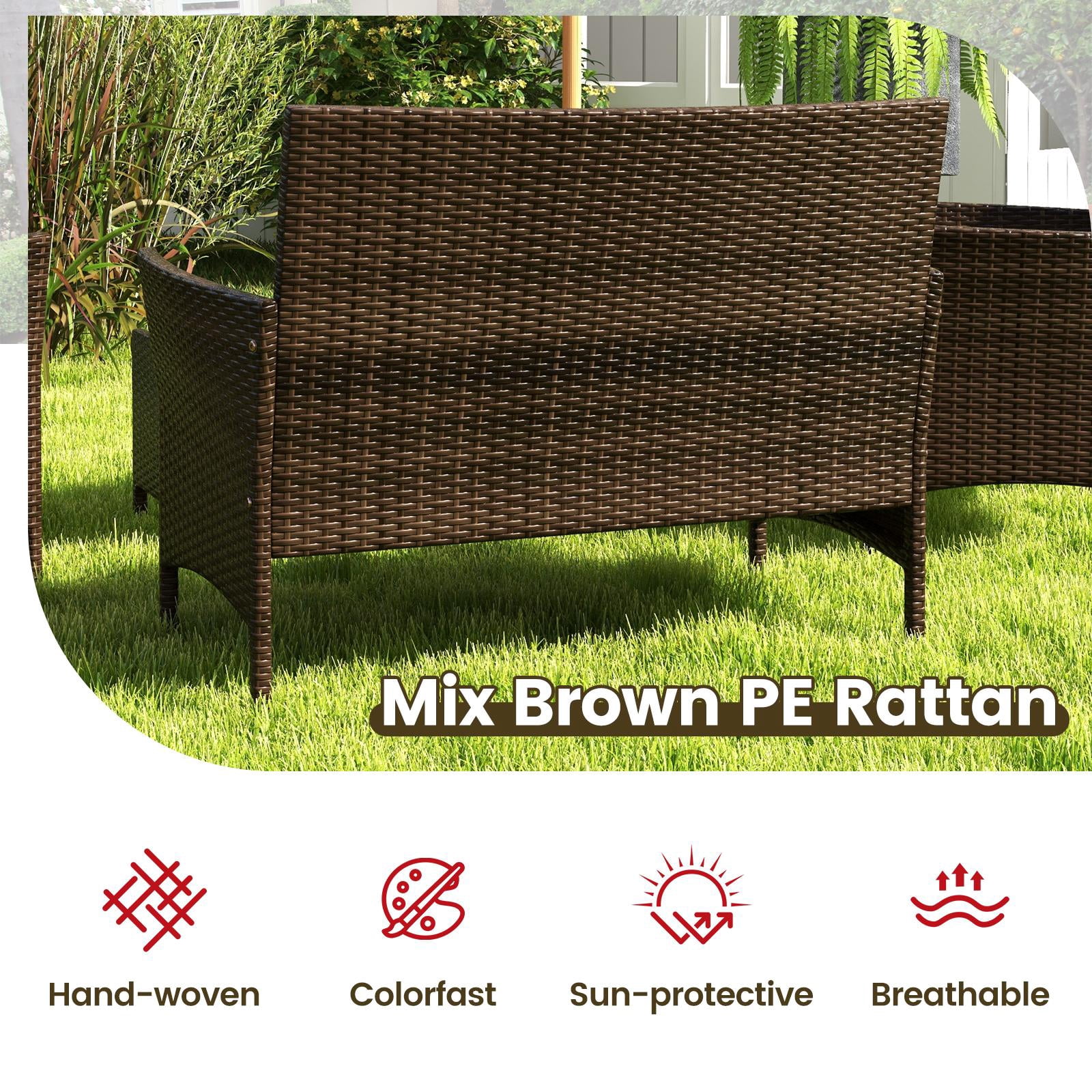 Costway 4PCS Rattan Patio Furniture Set Cushioned Sofa Chair Coffee Table Red - Image 6