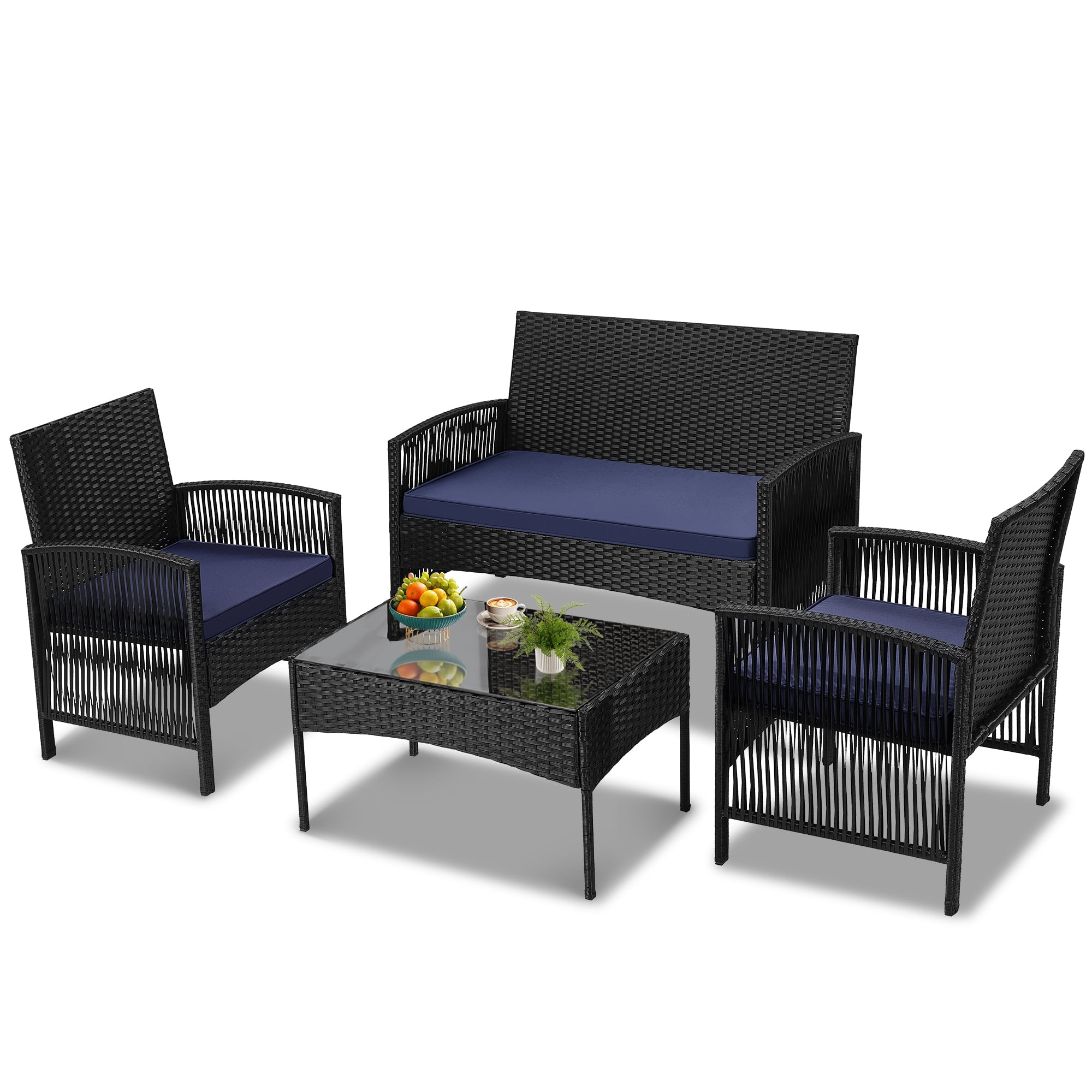 Patio Furniture Set on Sale, 4 Pieces Outdoor Rattan Conversation Sofa Set, All-Weather Wicker Patio Sets, Cushioned Sofa and Coffee Table for Garden Deck Courtyard, Nevy - Image 2