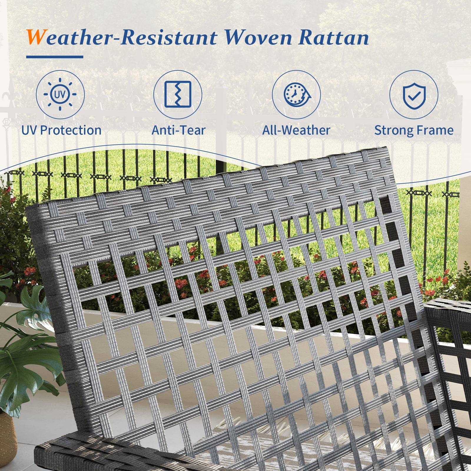 ELPOSUN 4 Pieces Patio Furniture Set, All-Weather Wicker Outdoor Furniture Set for Porch, Patio Conversation Set for Backyard, Balcony, Gray/Blue - Image 4