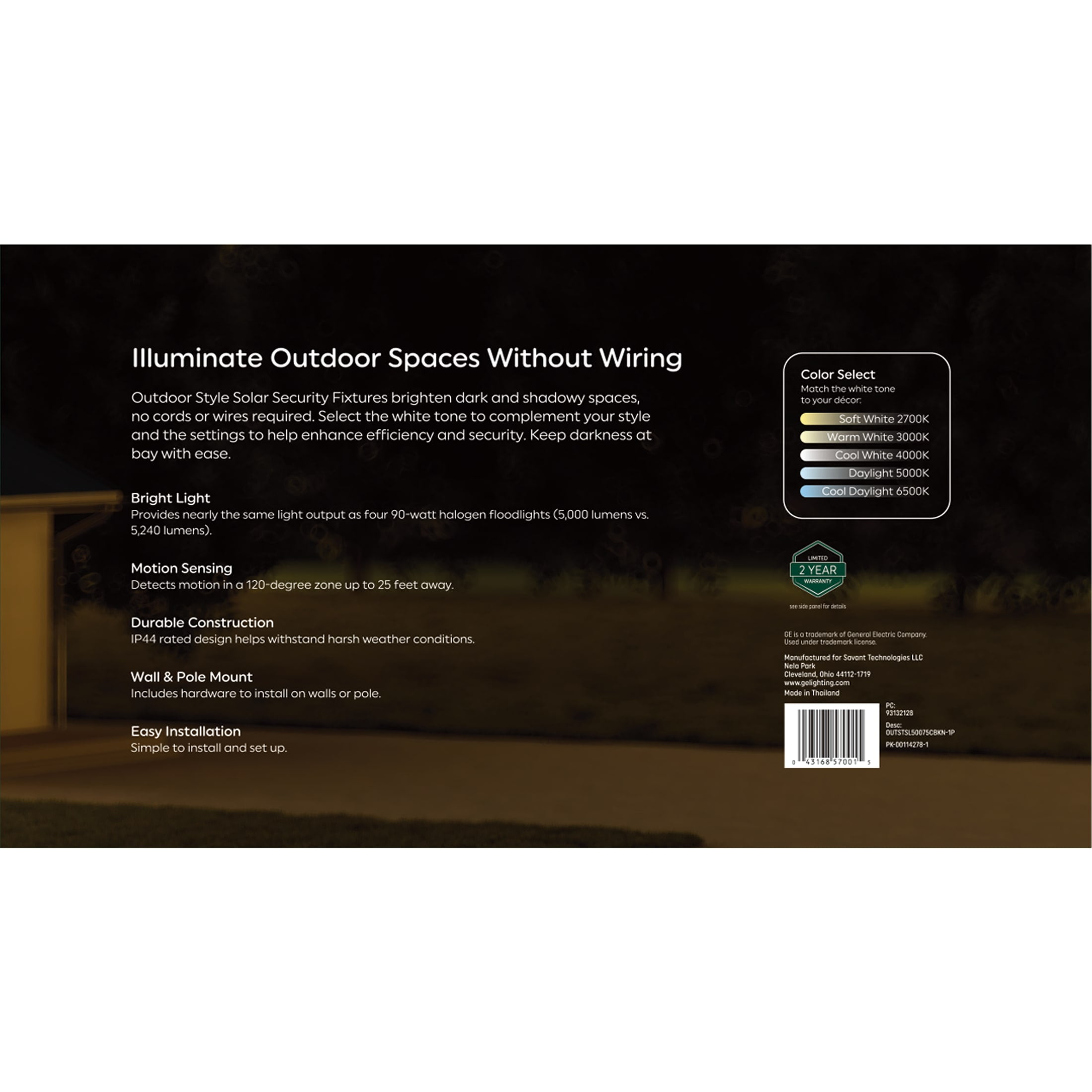 GE Outdoor Security LED Street Light, Adjustable Lights with Motion & Dusk to Dawn Sensor, Solar Light, 5000 Lumens - Image 3