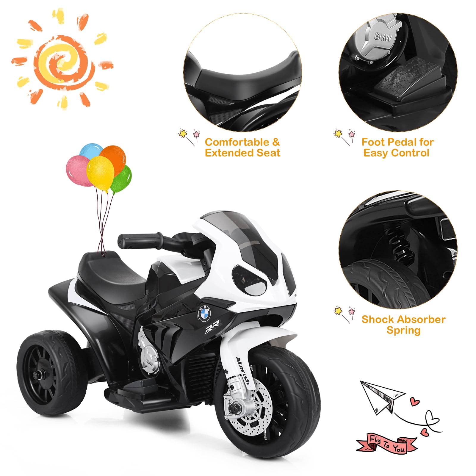 Costway Kids Ride On Motorcycle BMW Licensed 6V Electric 3 Wheels Bicycle Music & Light Black - Image 3