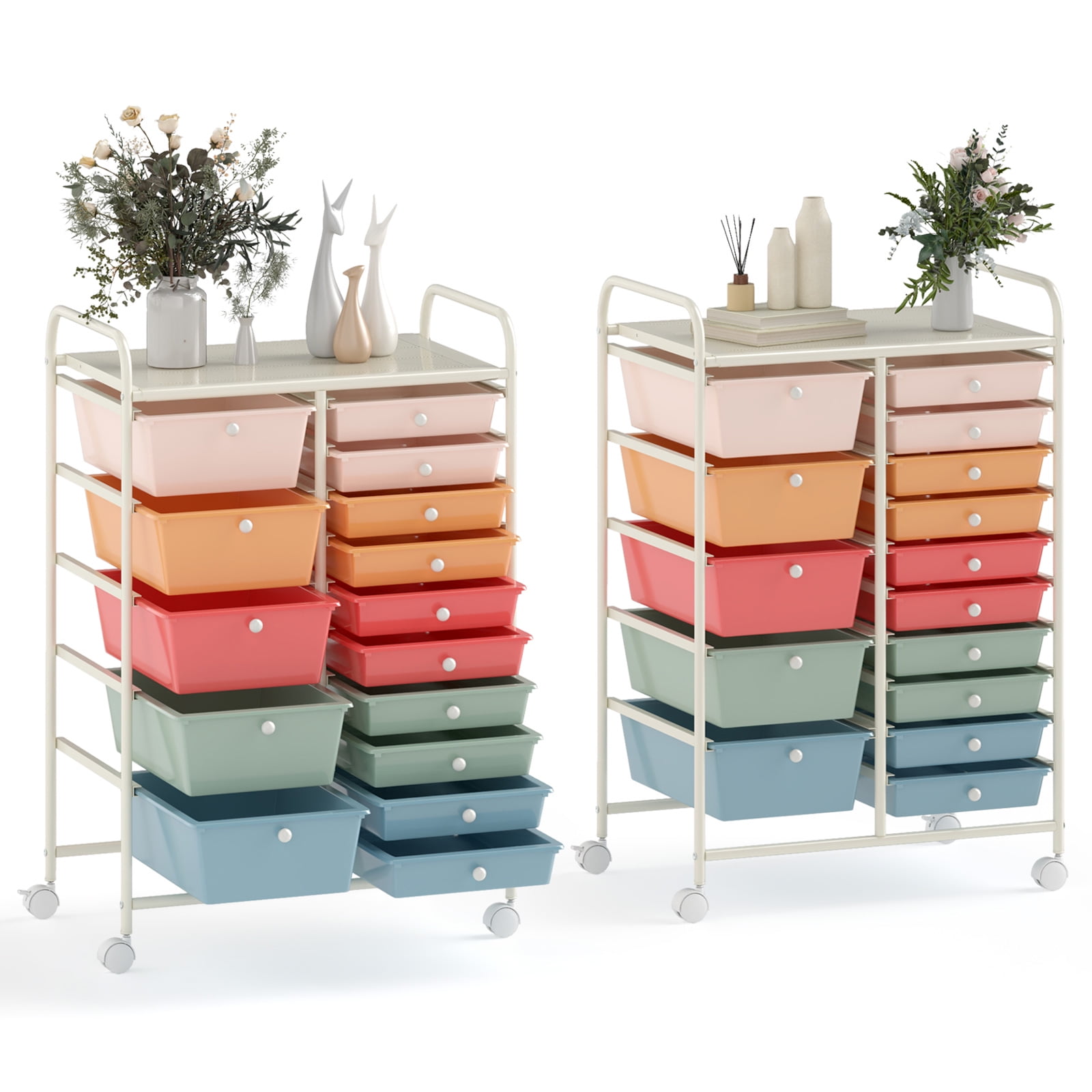 Costway 15 Drawer Art & Craft Rolling Storage Cart Tools Scrapbook Paper Office School Organizer Macaron - Image 2