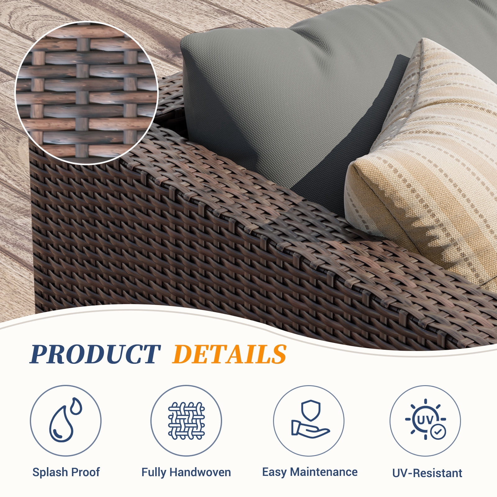 ELPOSUN 5-Piece Patio Furniture Set,Patio Conversation Set All-Weather Wicker Outdoor Sectional Sofa Set with Table & Cushions, Grey - Image 4