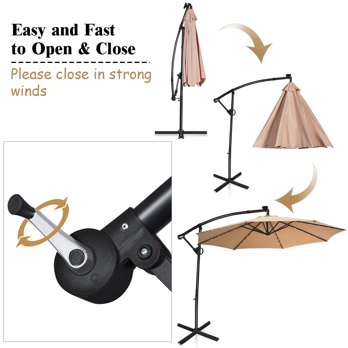 Costway 10FT Patio Umbrella Solar Powered LED 360degrees Rotation Beige - Image 5