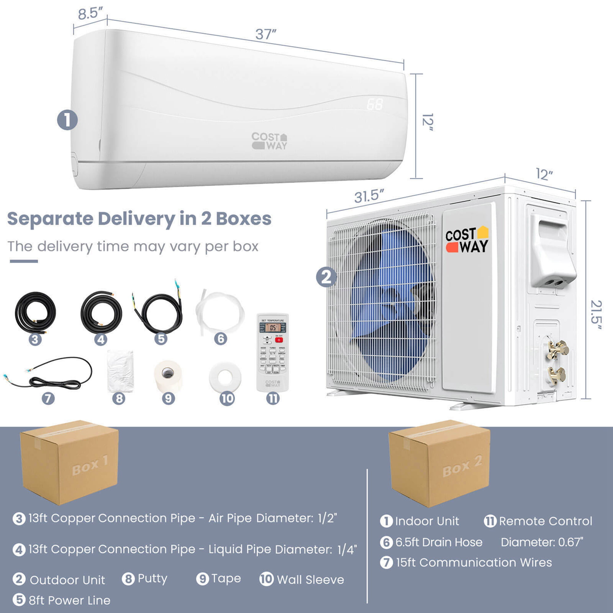 Costway 18000 BTU Mini Split Air Conditioner & Heater 19 SEER2 1250 Sq. Ft Coverage - Image 4