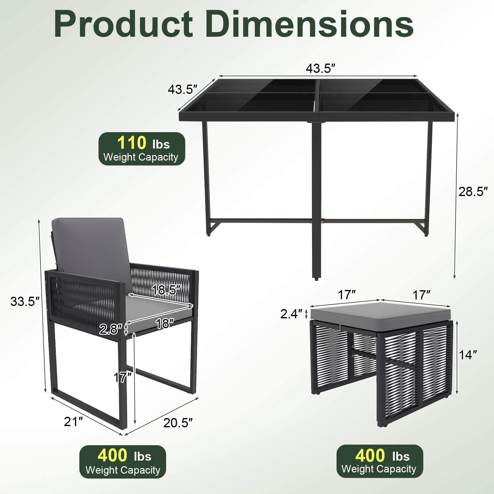 Costway 9 PCS Patio Dining Set with PE Rattan Chairs Tempered Glass Table and Ottomans - Image 4