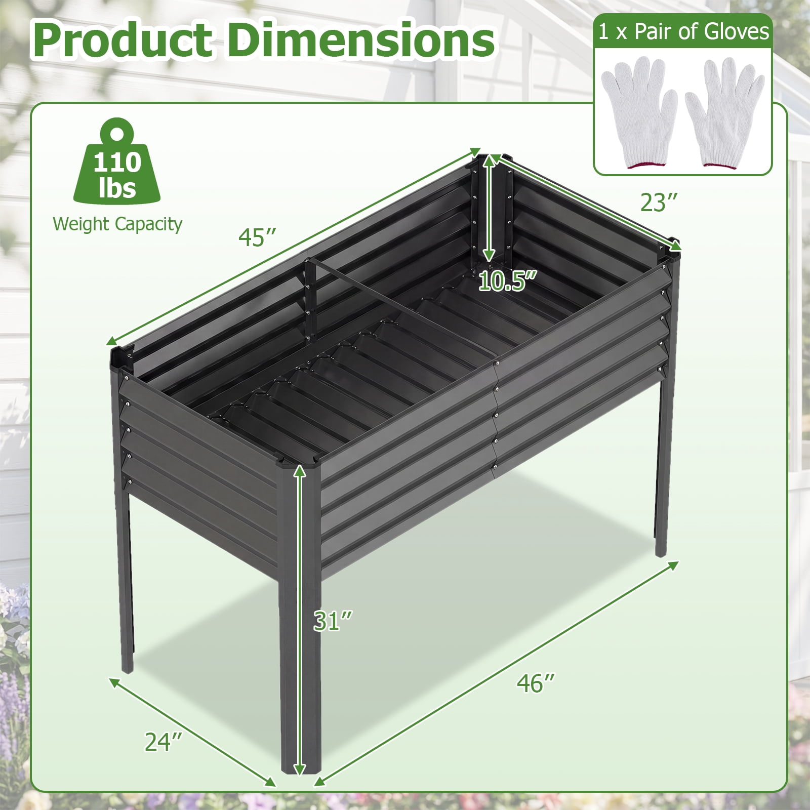 Costway 1 PCS Galvanized Raised Garden Bed with Legs, Metal Elevated Planter Box for Vegetables Gray - Image 7