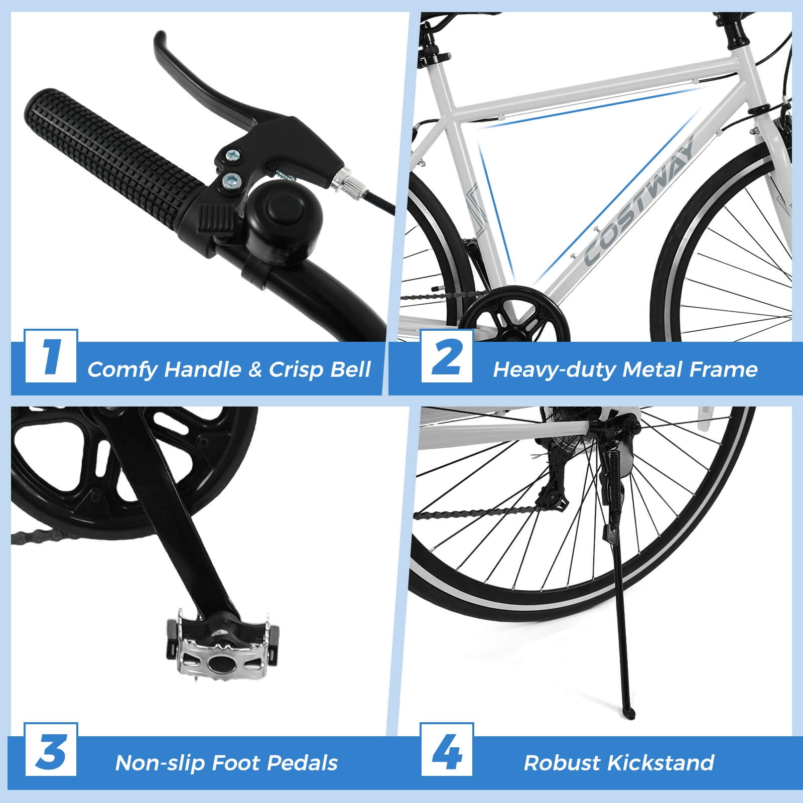 Costway 6-Speed Cycling Bike with All-terrain Rubber Wheels Dual Brakes Adjustable Saddle Gray - Image 9